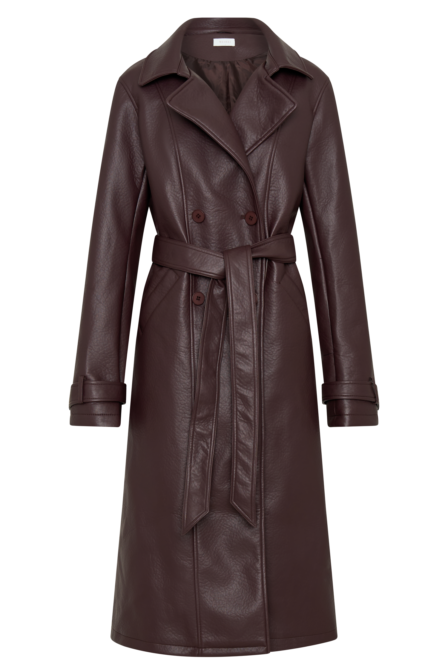 Tarah Faux Leather Trench Coat - Cacao Brown #10