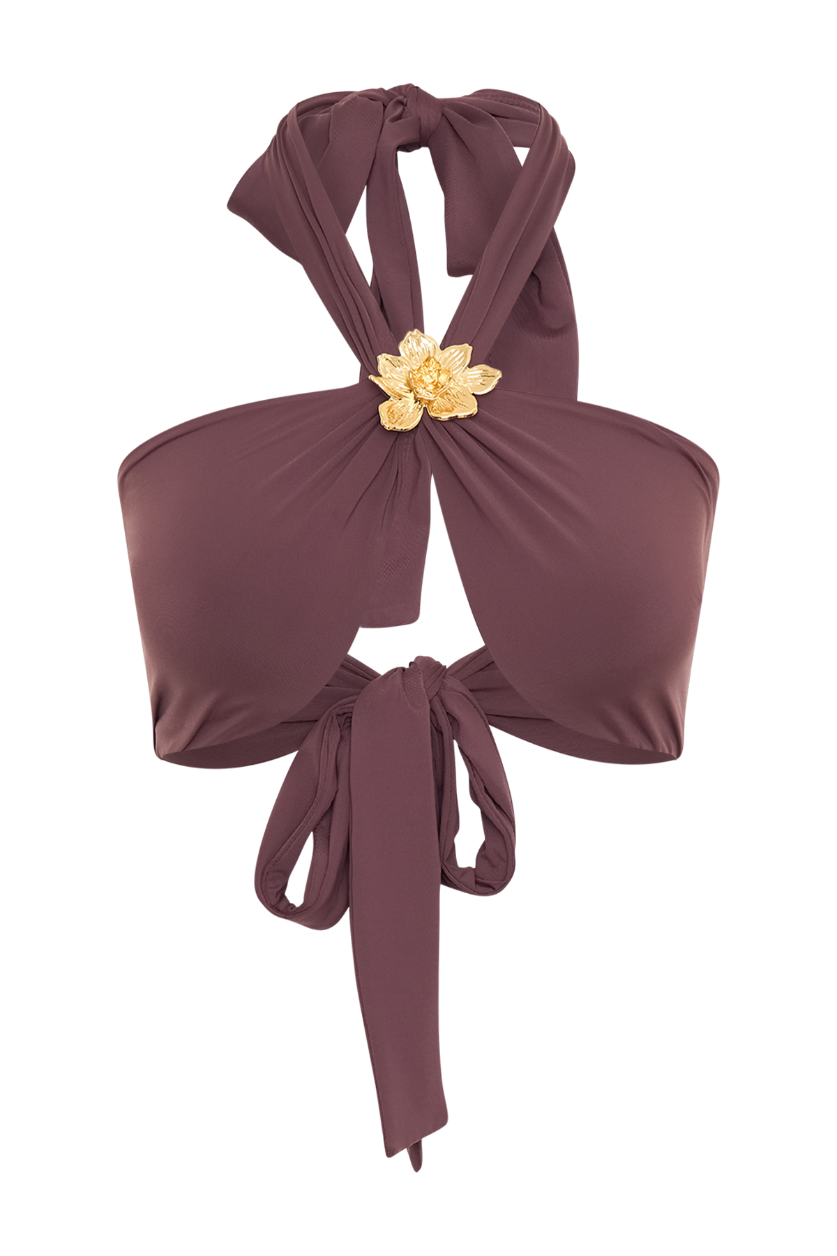 Carissa Floral Hardware Halter Bikini Top - Chocolate #12