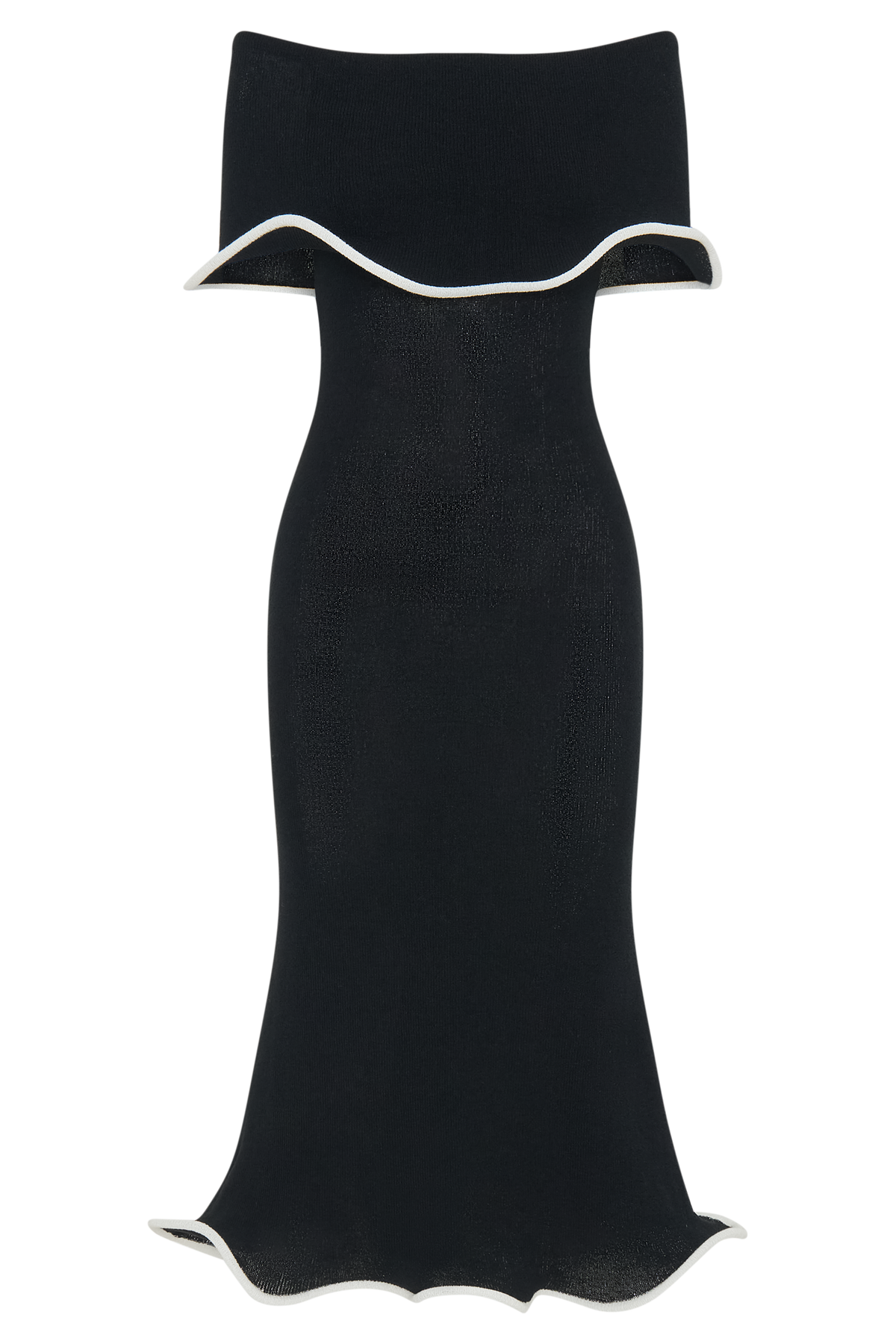 Molly Off Shoulder Knit Midi Dress - Black/White #7