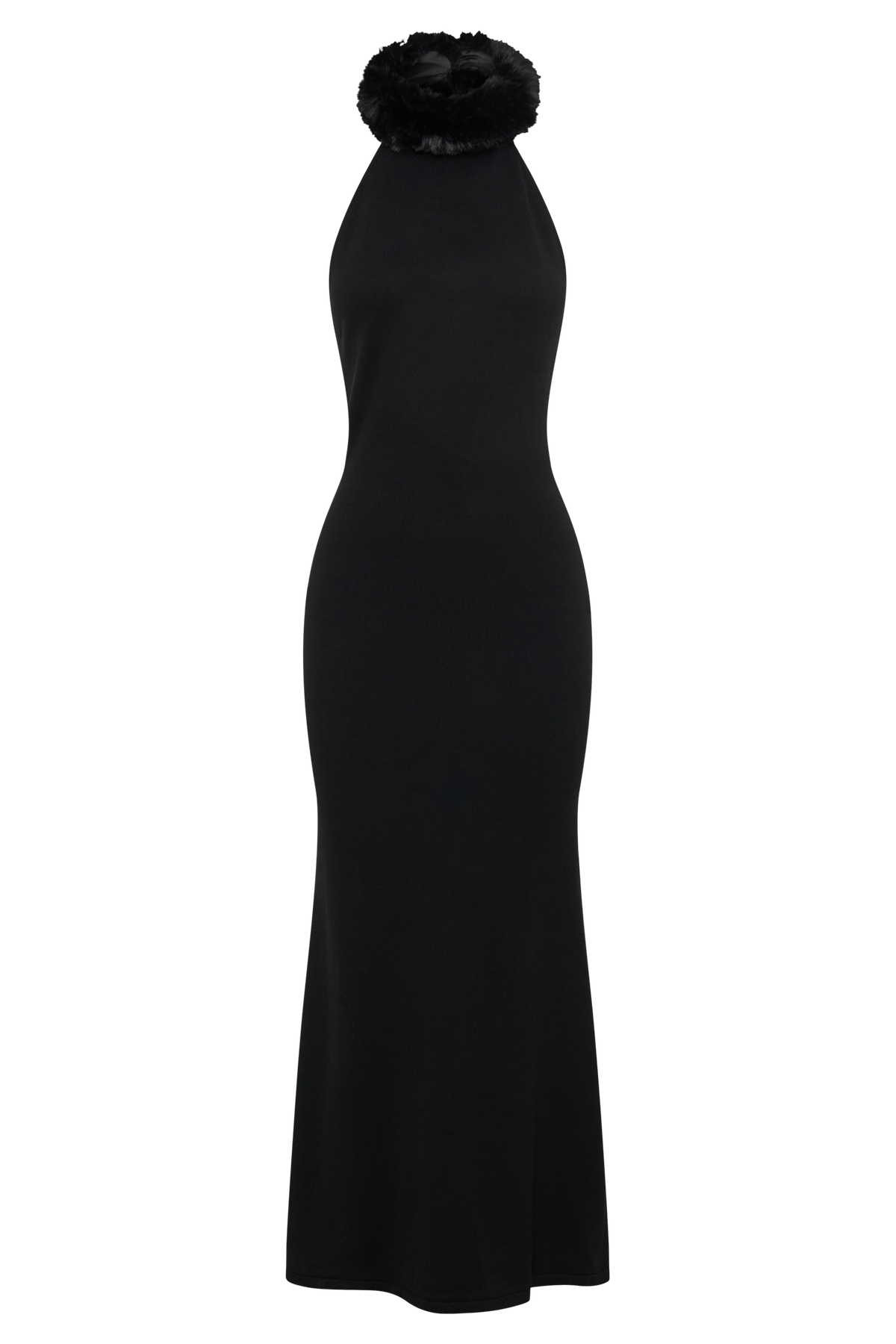 Elva Halter Knit Maxi Dress With Faux Fur - Black #10