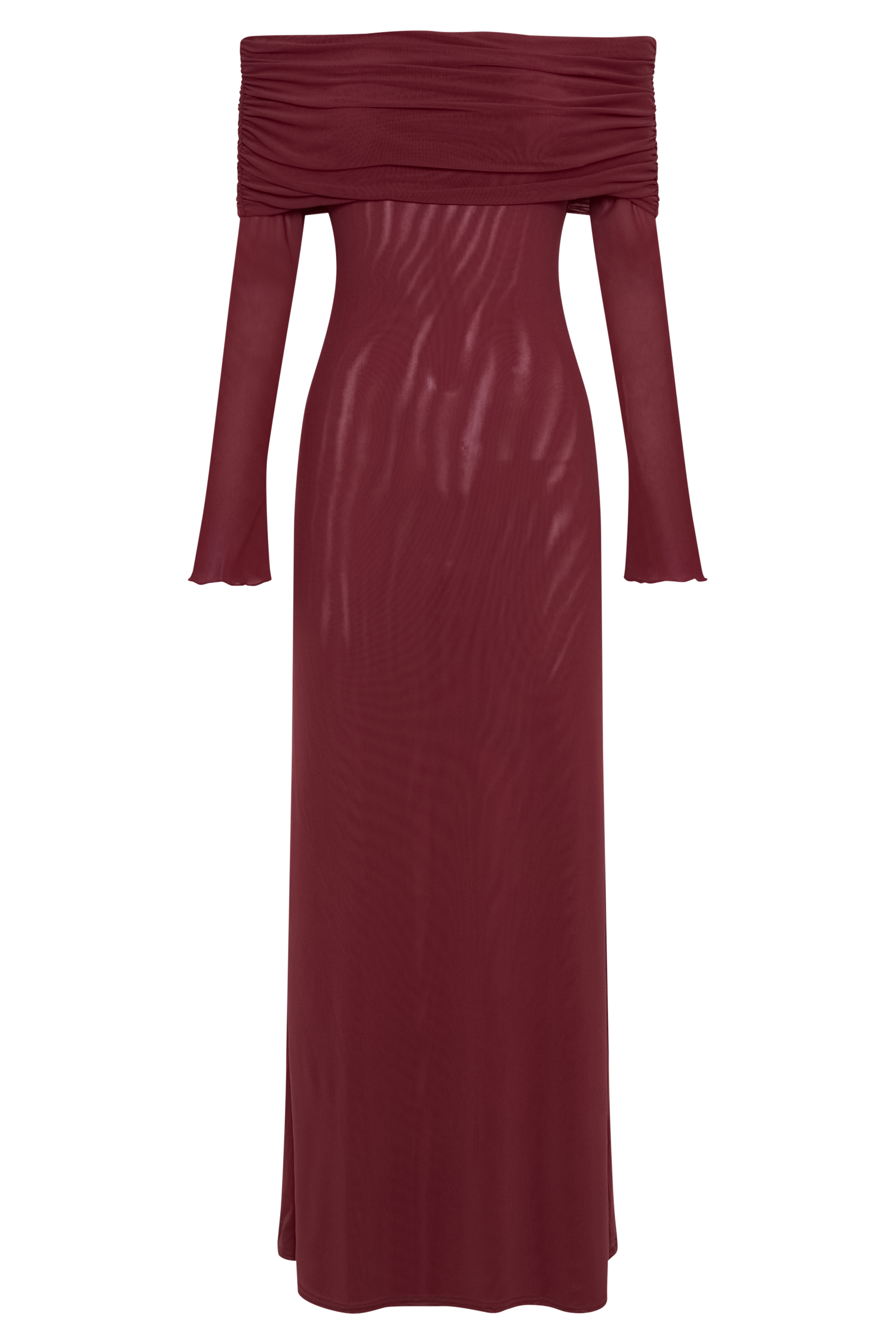 Josie Off Shoulder Mesh Maxi Dress - Wine #8