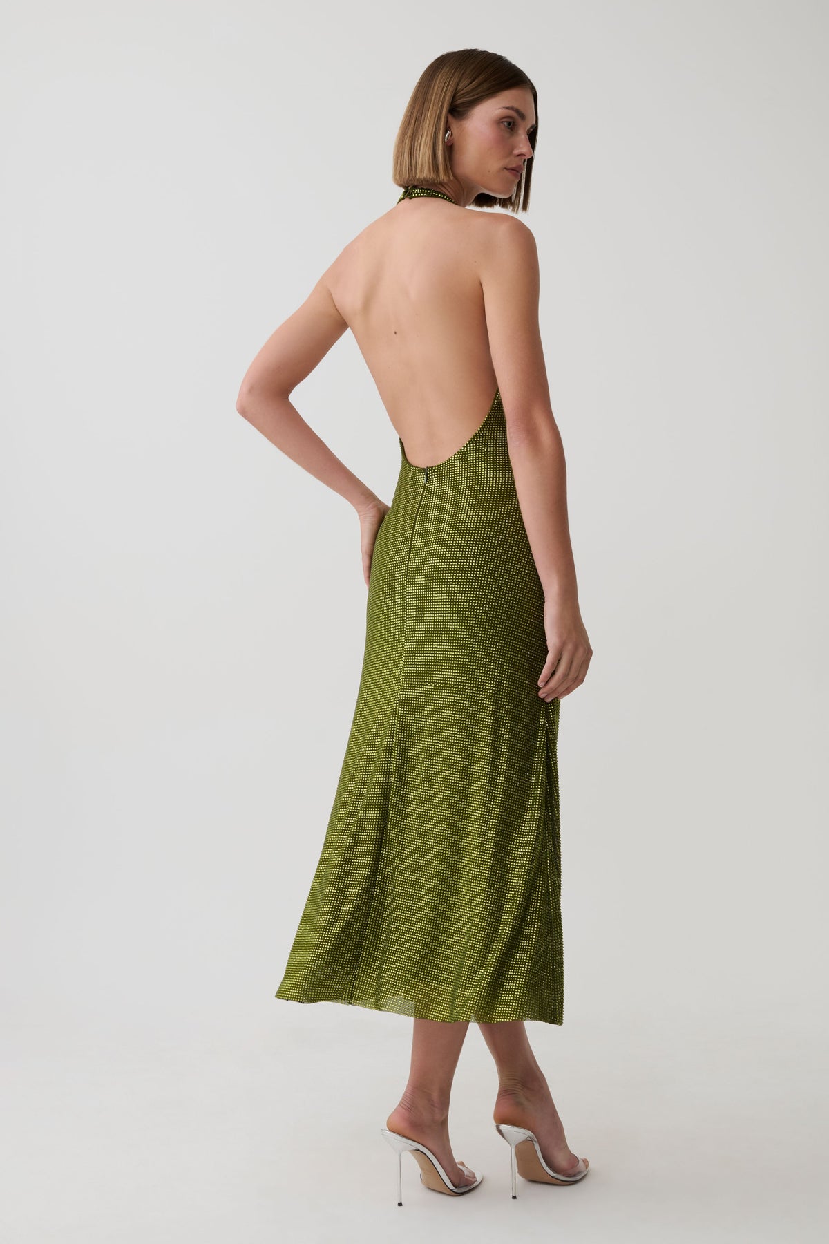 Genie Diamante Halter Midi Dress - Olive #5