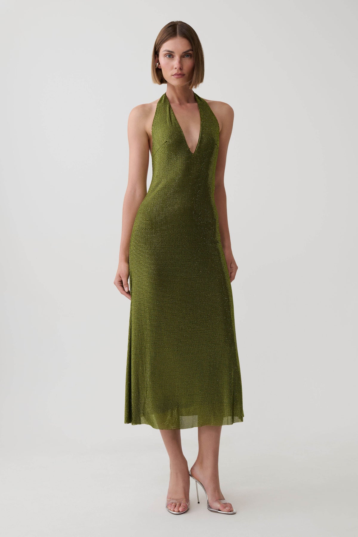 Genie Diamante Halter Midi Dress - Olive #7