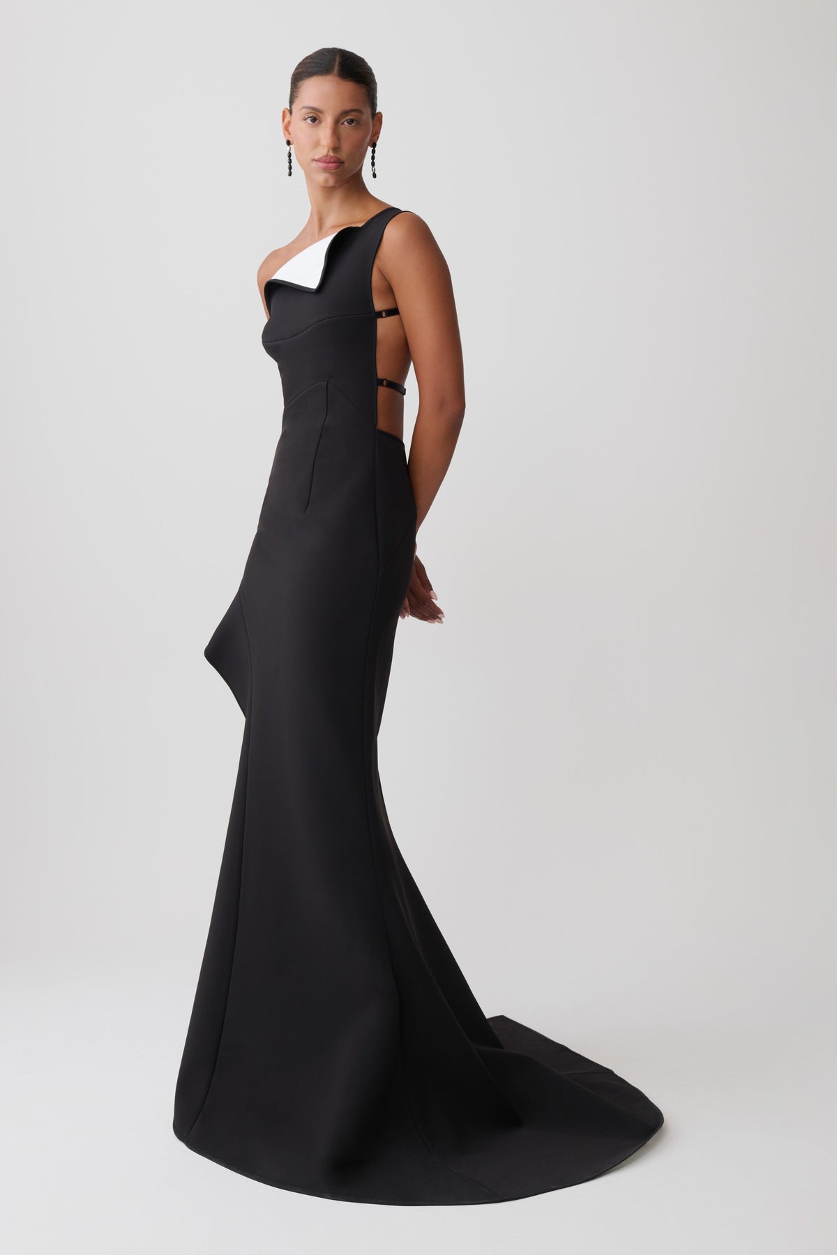 Carmine Asymmetrical Maxi Dress - Black/White #4