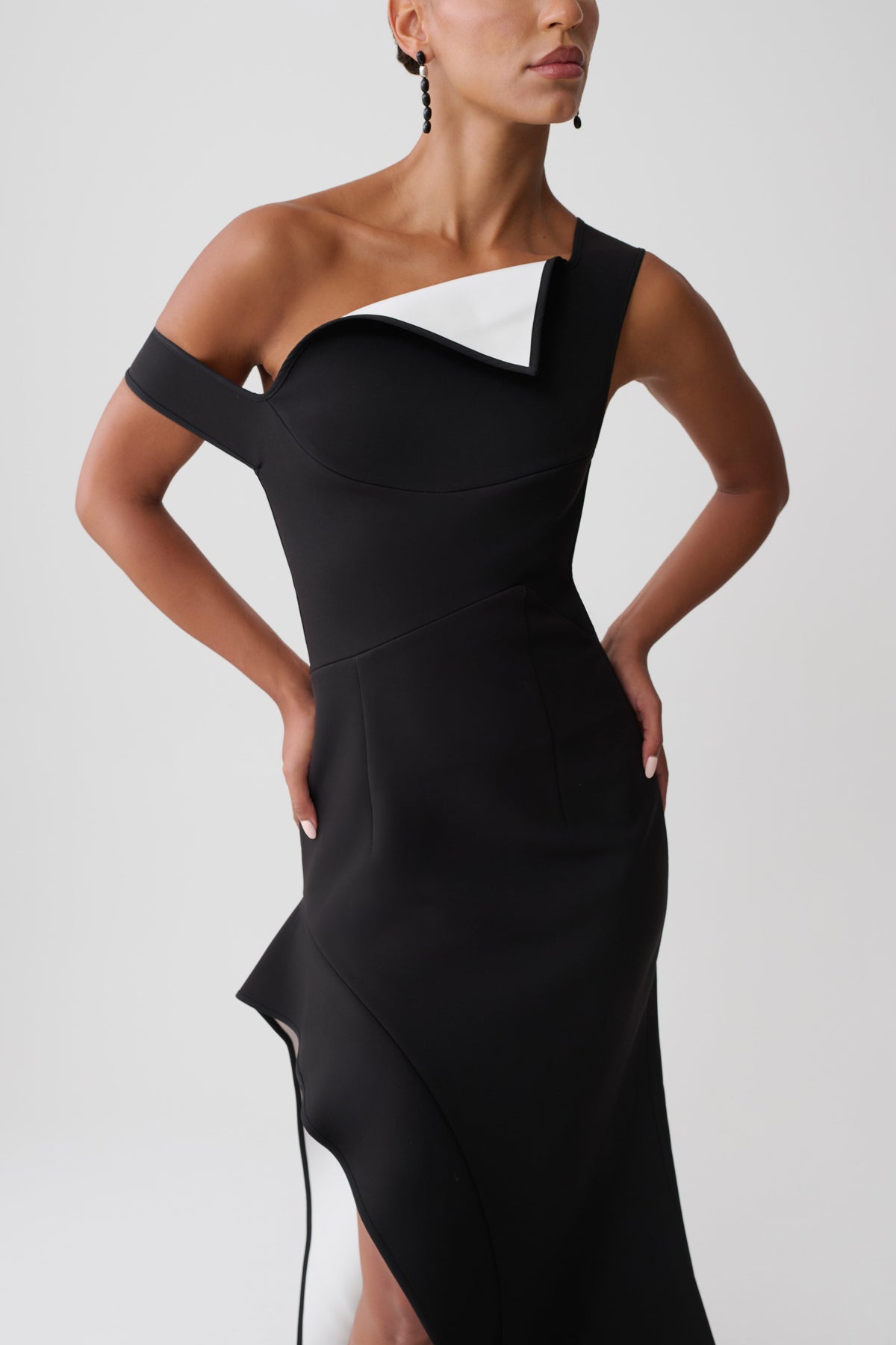 Carmine Asymmetrical Maxi Dress - Black/White #5