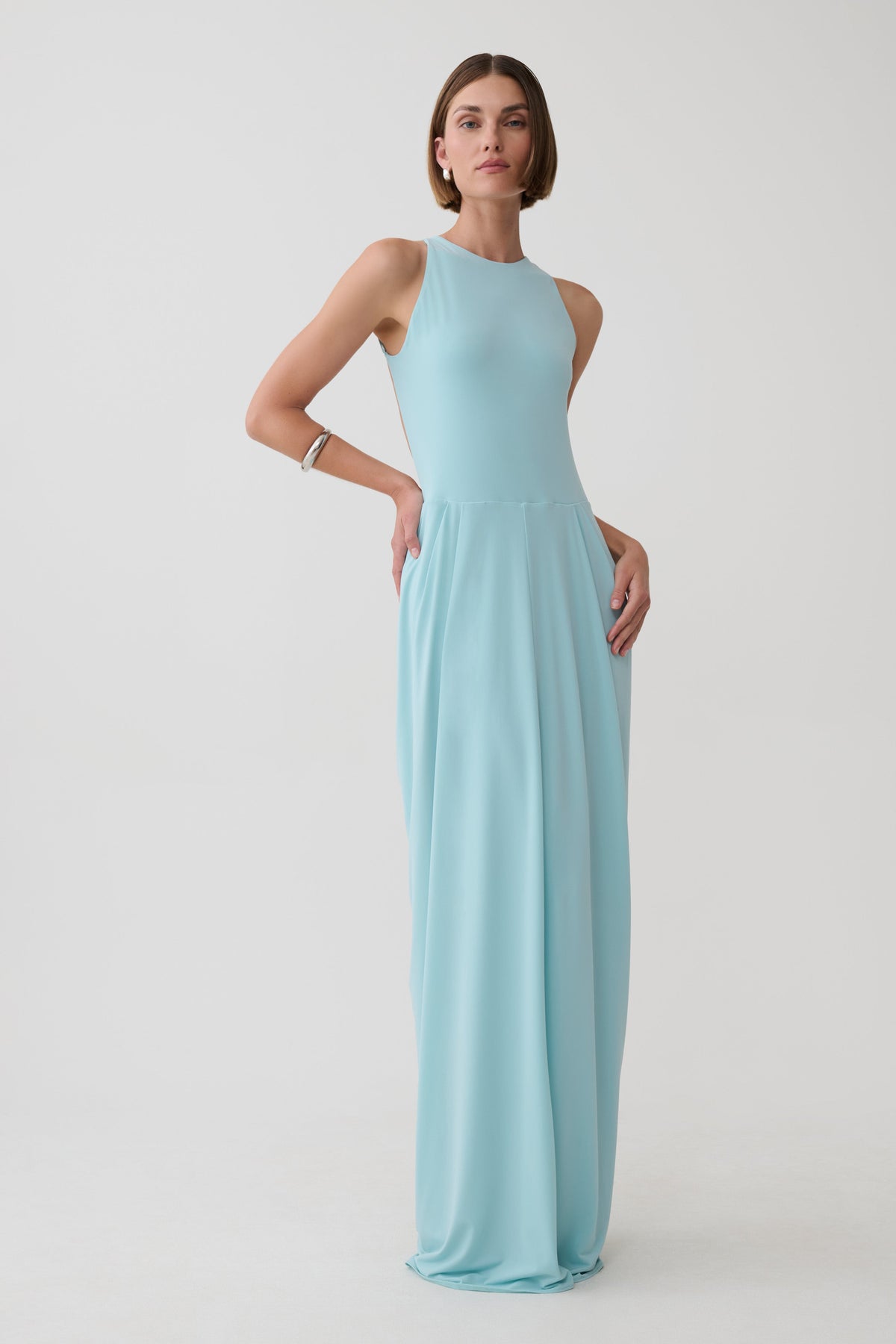 Bahari Low Back Halter Maxi Dress - Aqua Blue #4