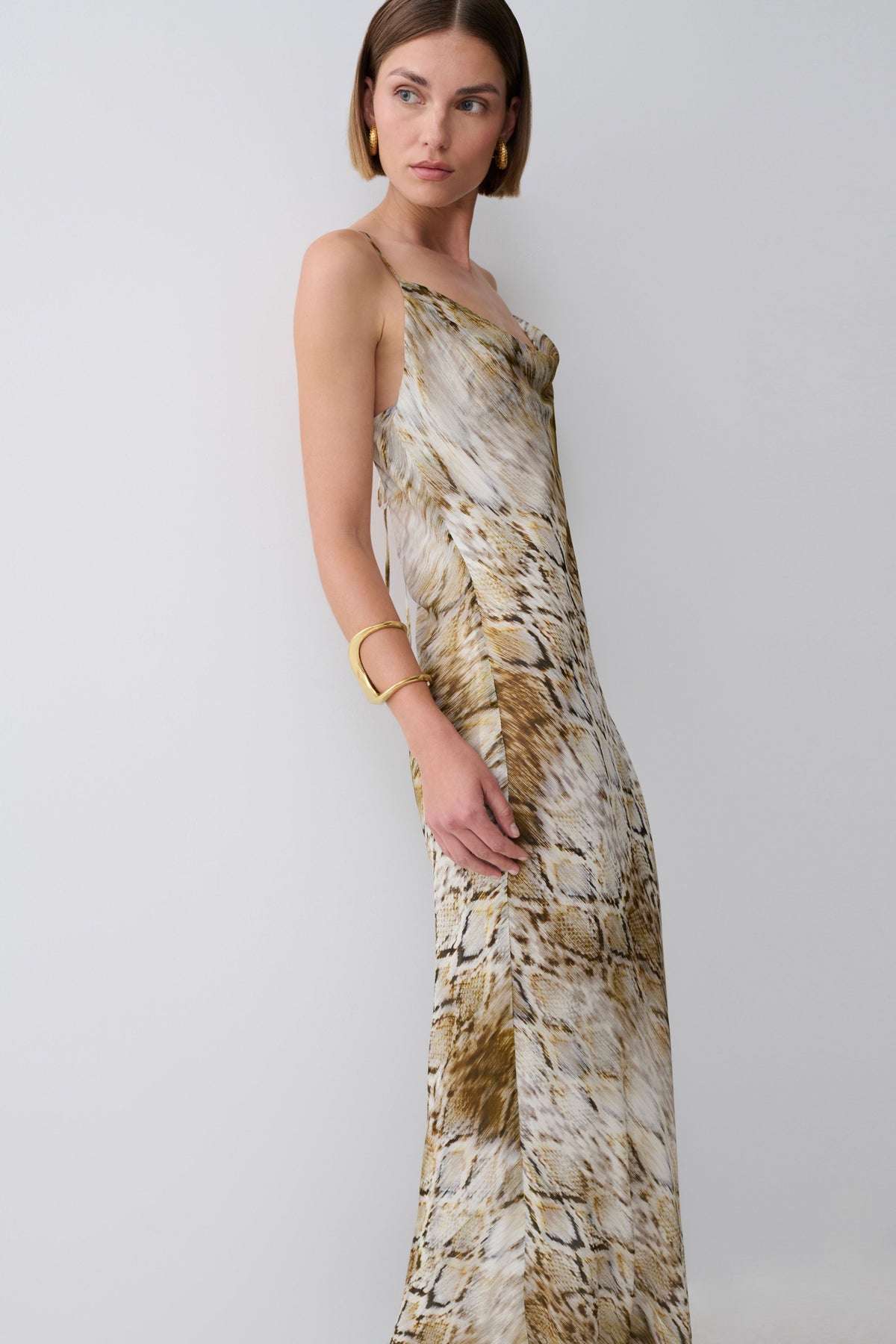 Zoe Cowl Front Printed Maxi Dress - Snake Print