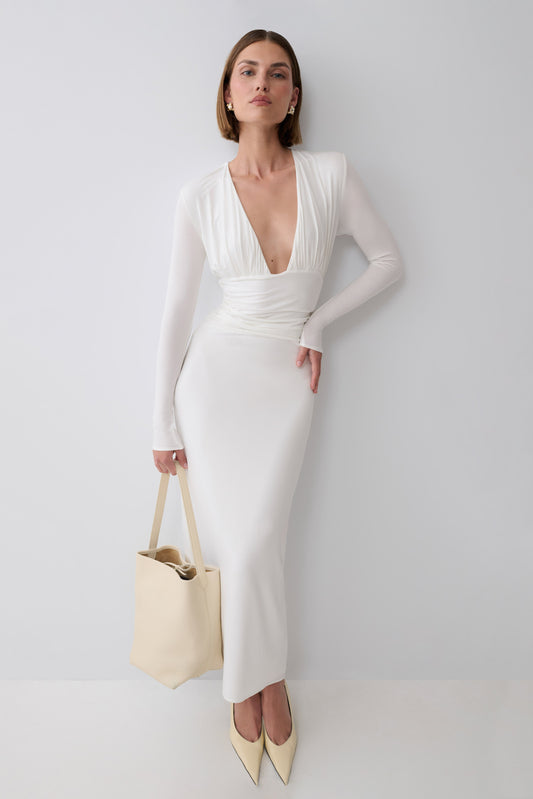 Drusilla Long Sleeve Modal Maxi Dress - White