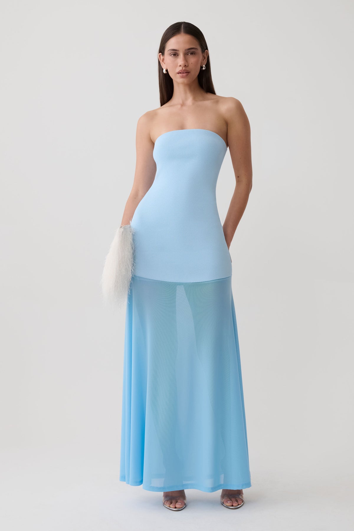 Louie Strapless Knit Maxi Dress - Baby Blue