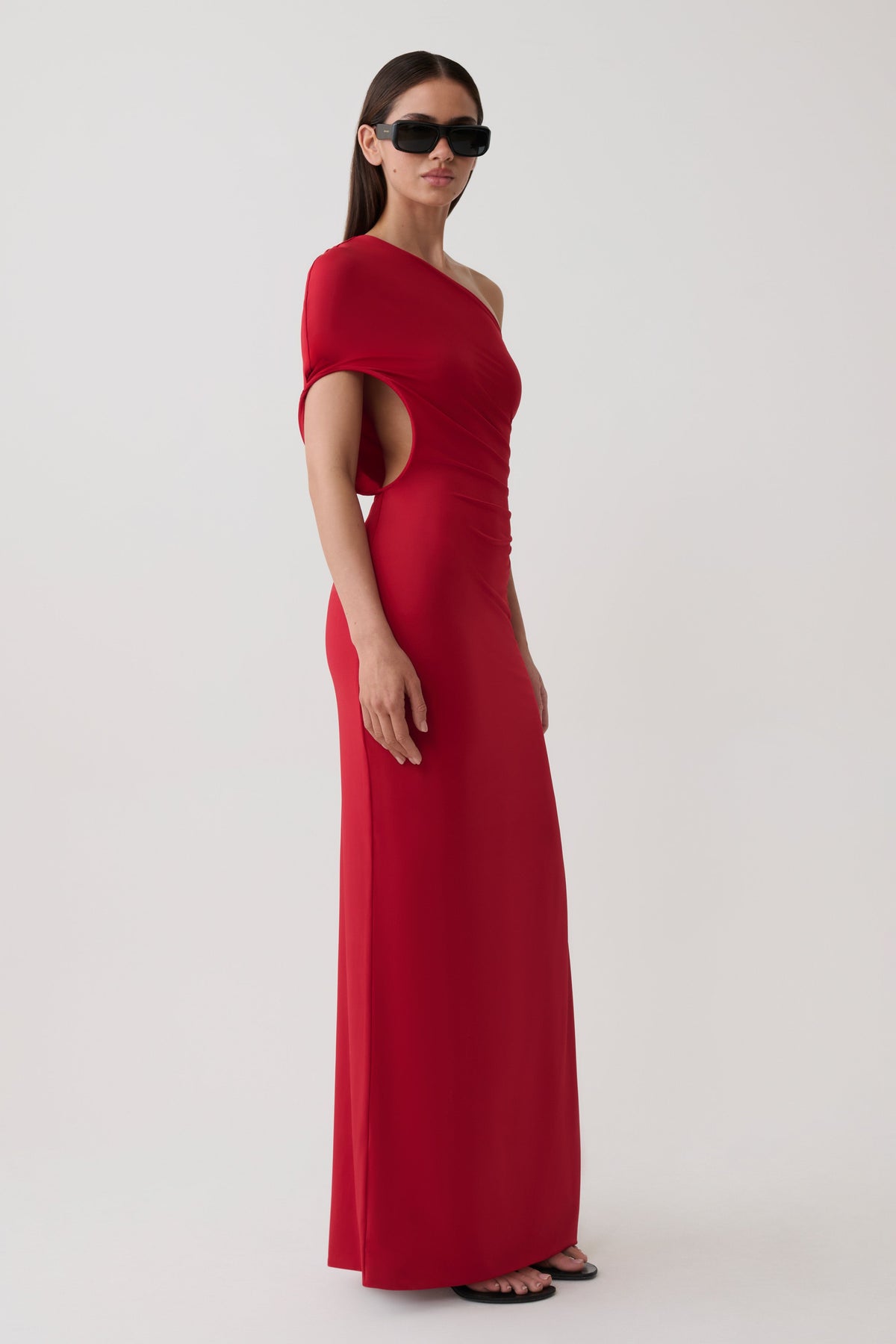 Loveday One Shoulder Sleeve Ring Dress - Red