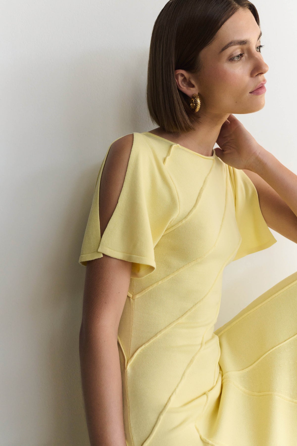 Lani Asymmetrical Knit Midi Dress - Butter Yellow