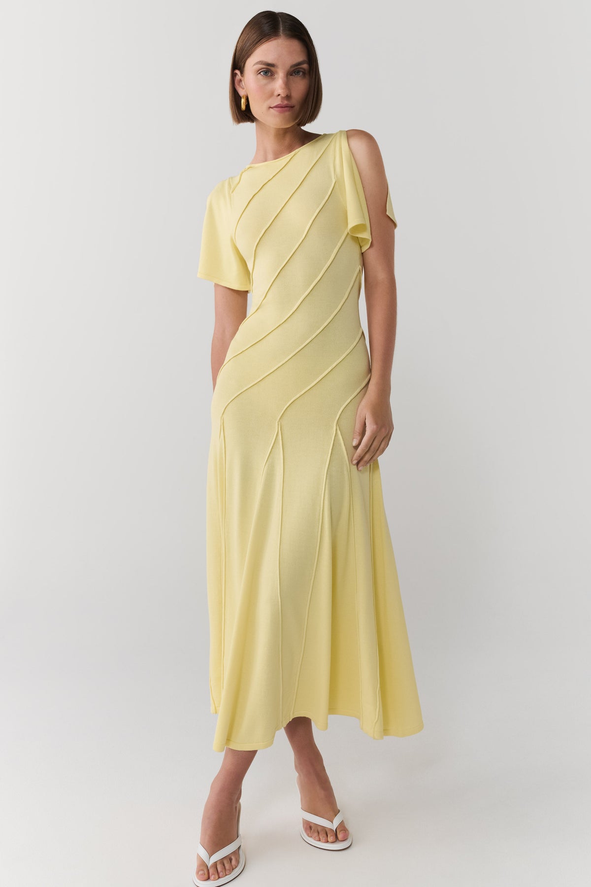 Lani Asymmetrical Knit Midi Dress - Butter Yellow