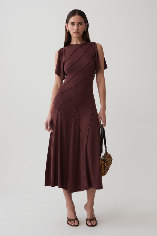 Lani Asymmetrical Knit Midi Dress - Chocolate