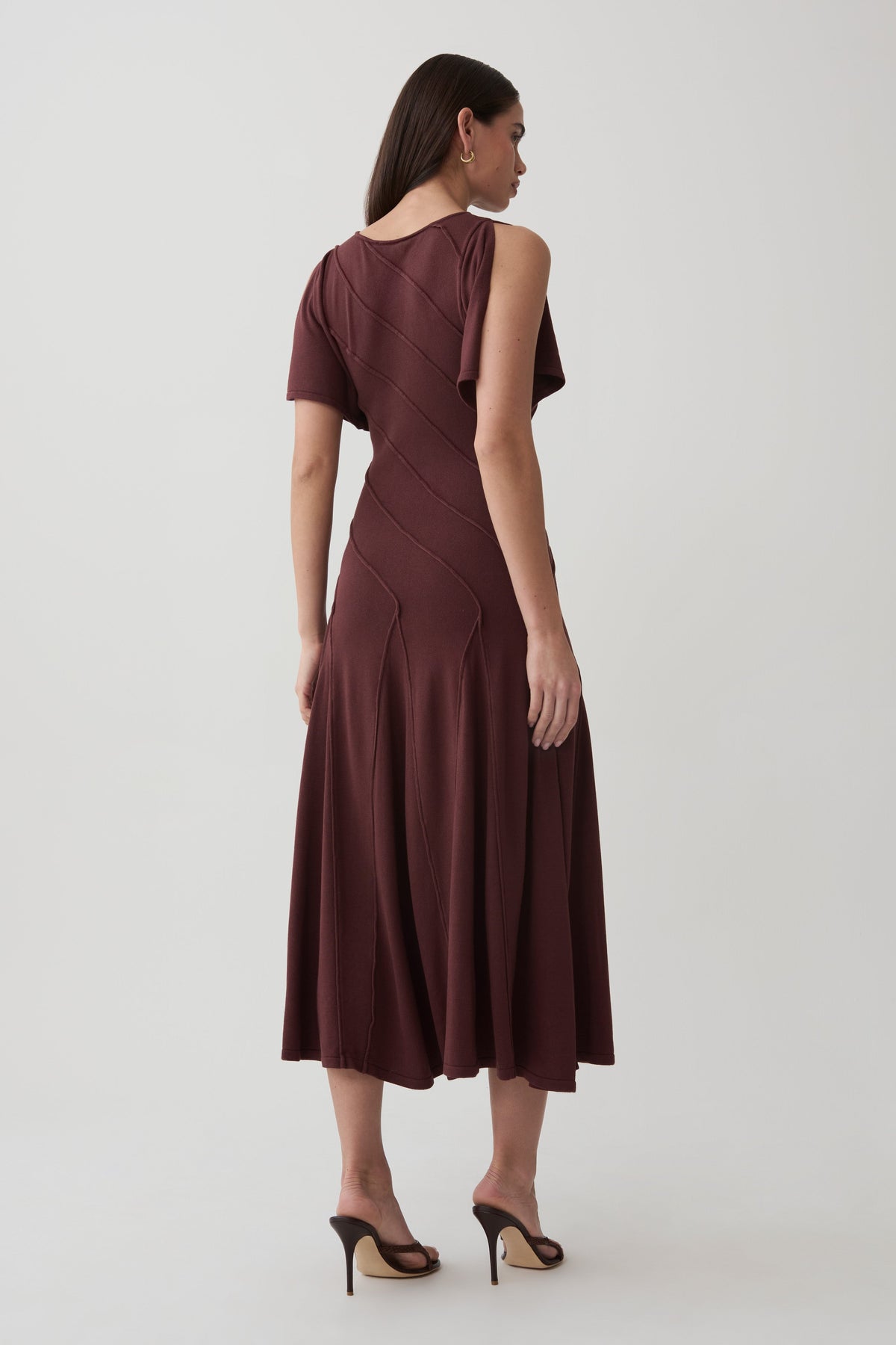 Lani Asymmetrical Knit Midi Dress - Chocolate #2