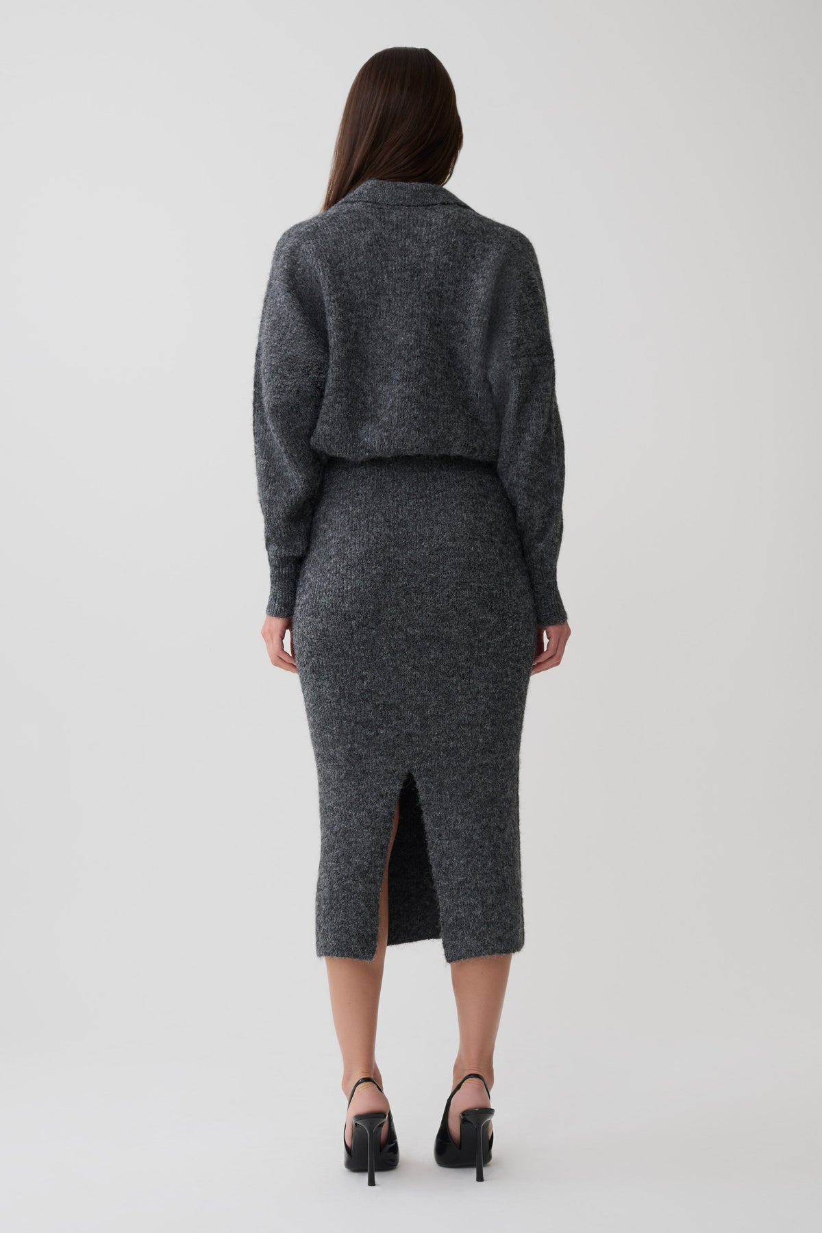 Simoney Long Sleeve Midi Knit Dress - Charcoal #2