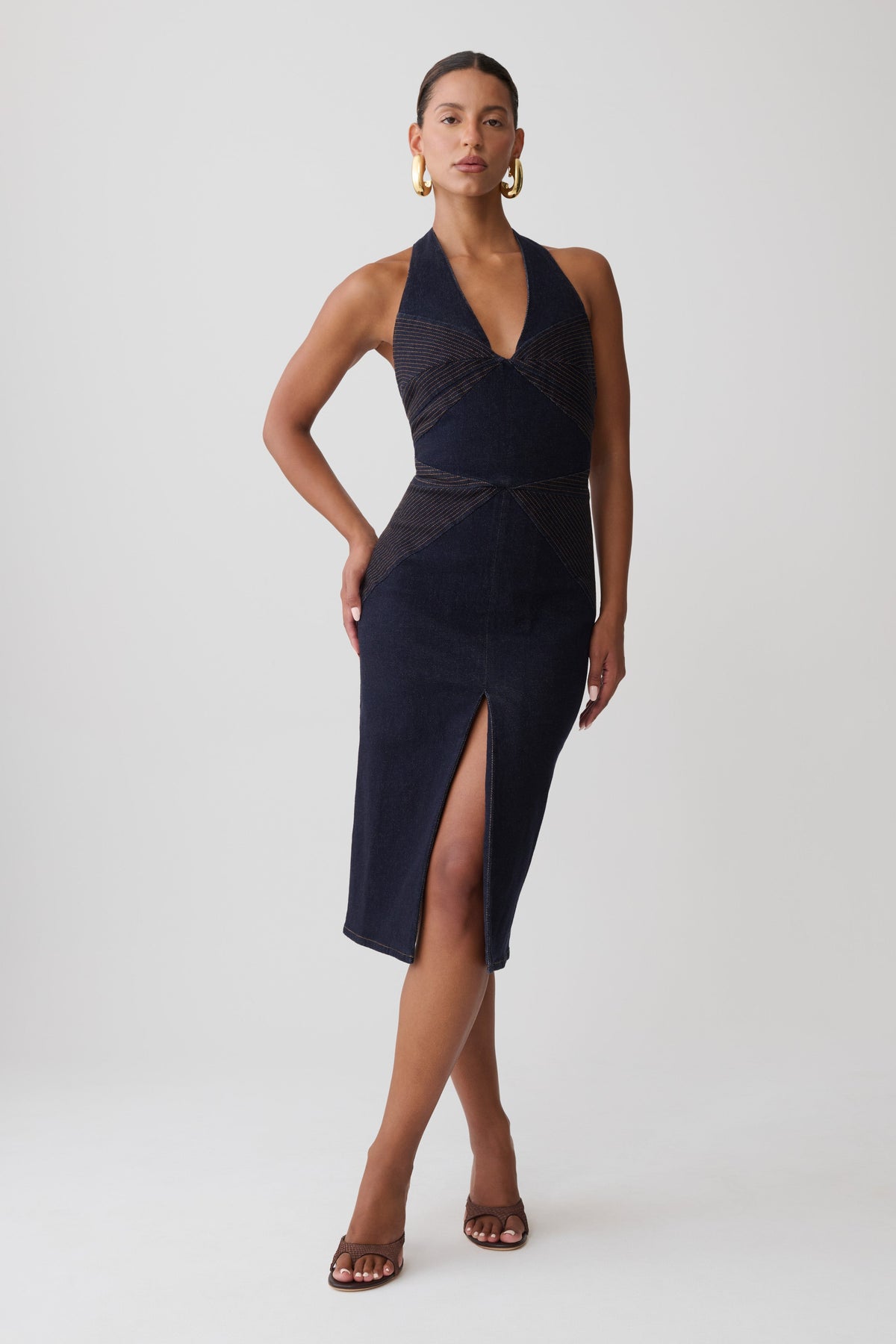 Kath Top Stitched Denim Midi Dress - Washed Indigo Blue #2
