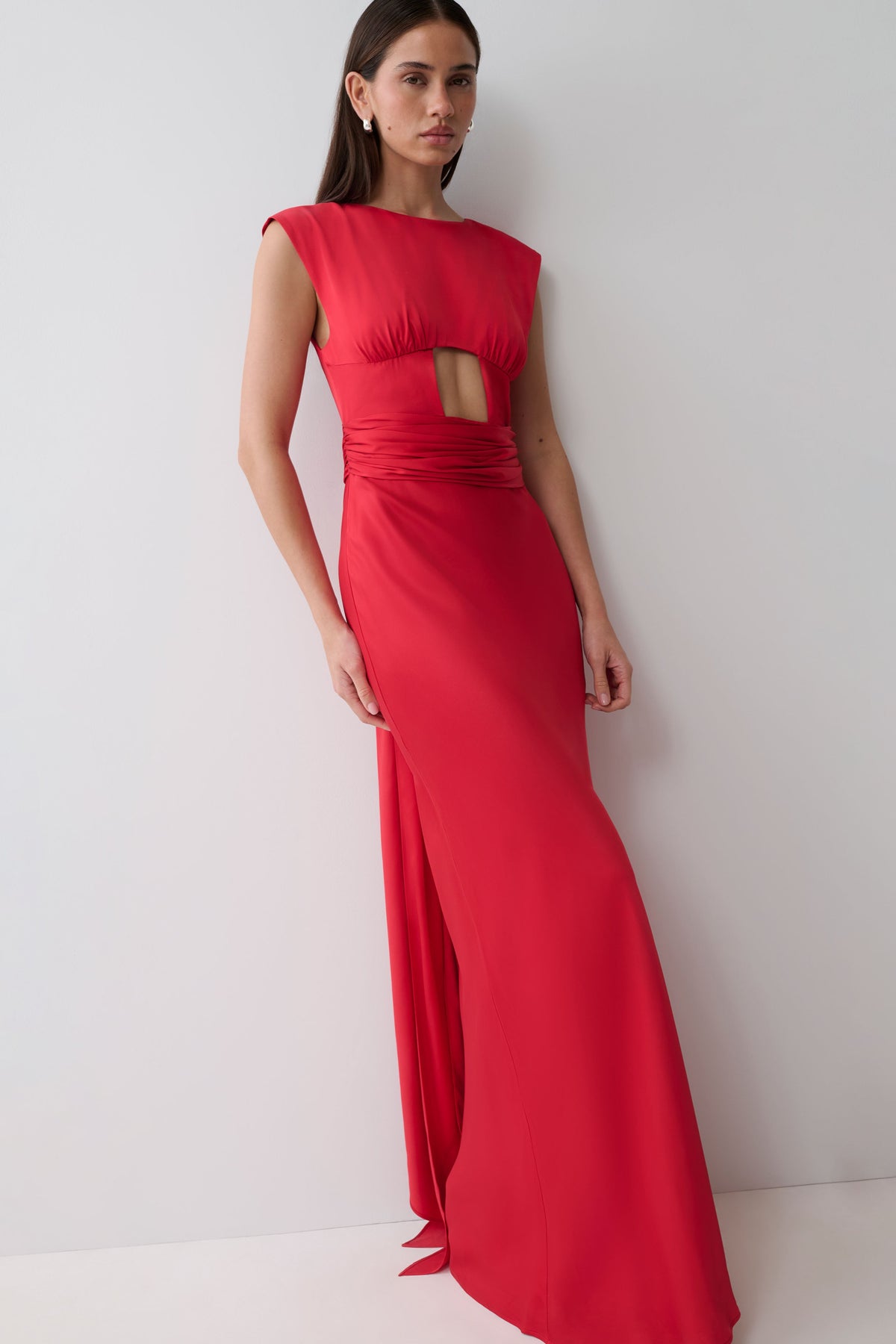 Destiny Cut Out Satin Maxi Dress - Red #3