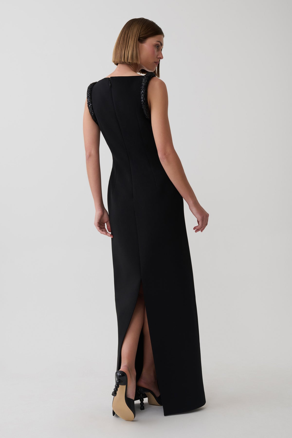 Elsie Crepe Maxi Dress With Beaded Straps - Black #3