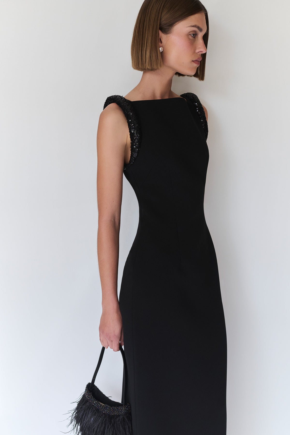 Elsie Crepe Maxi Dress With Beaded Straps - Black #6