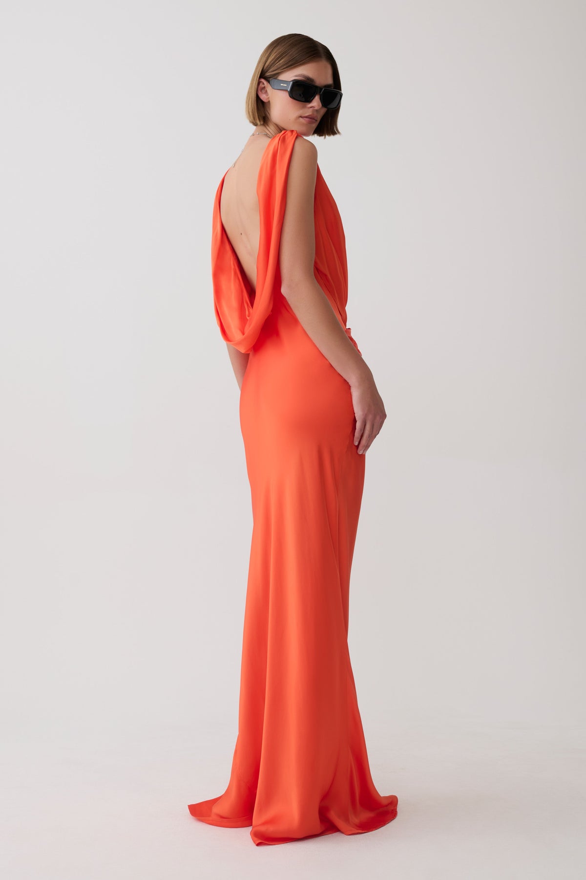 Fantina V Neck Satin Maxi Dress - Blood Orange #3