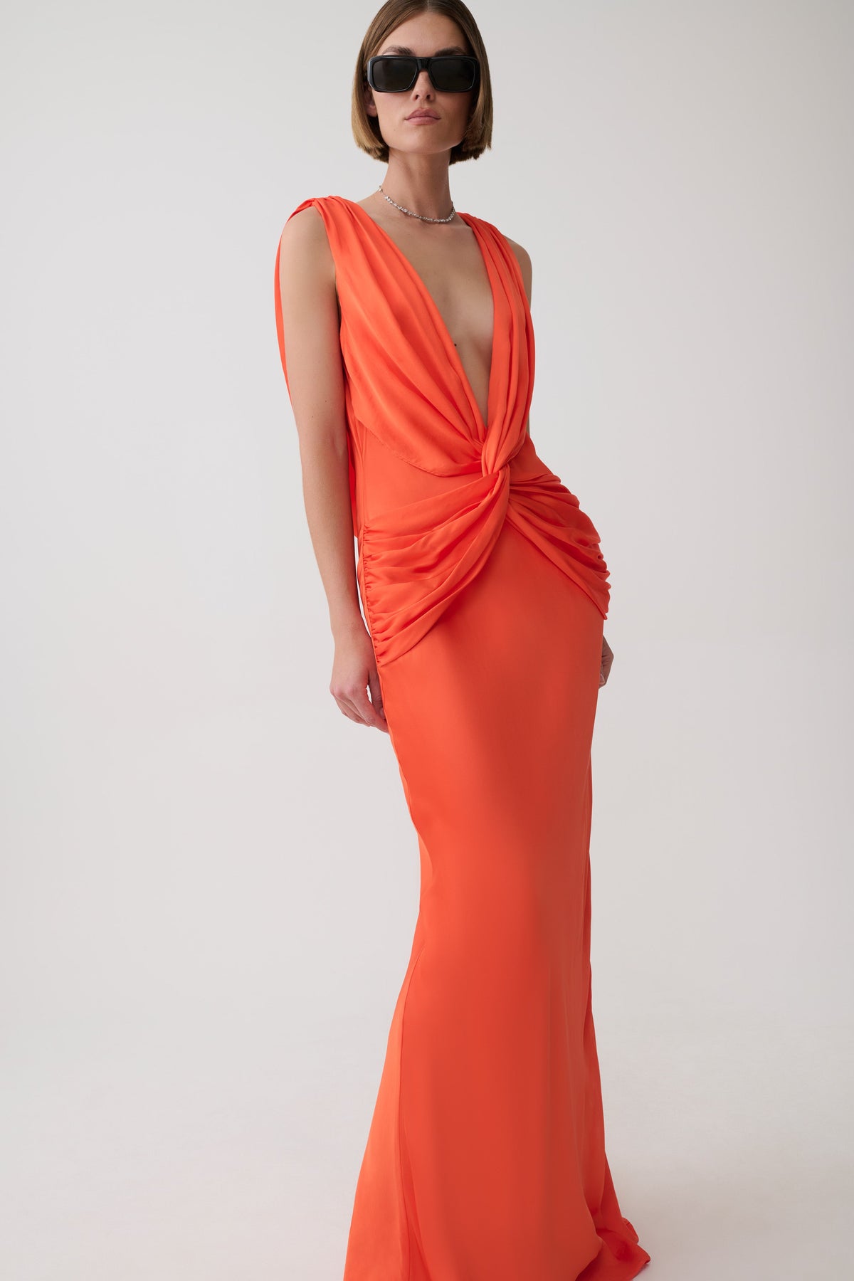 Fantina V Neck Satin Maxi Dress - Blood Orange #7