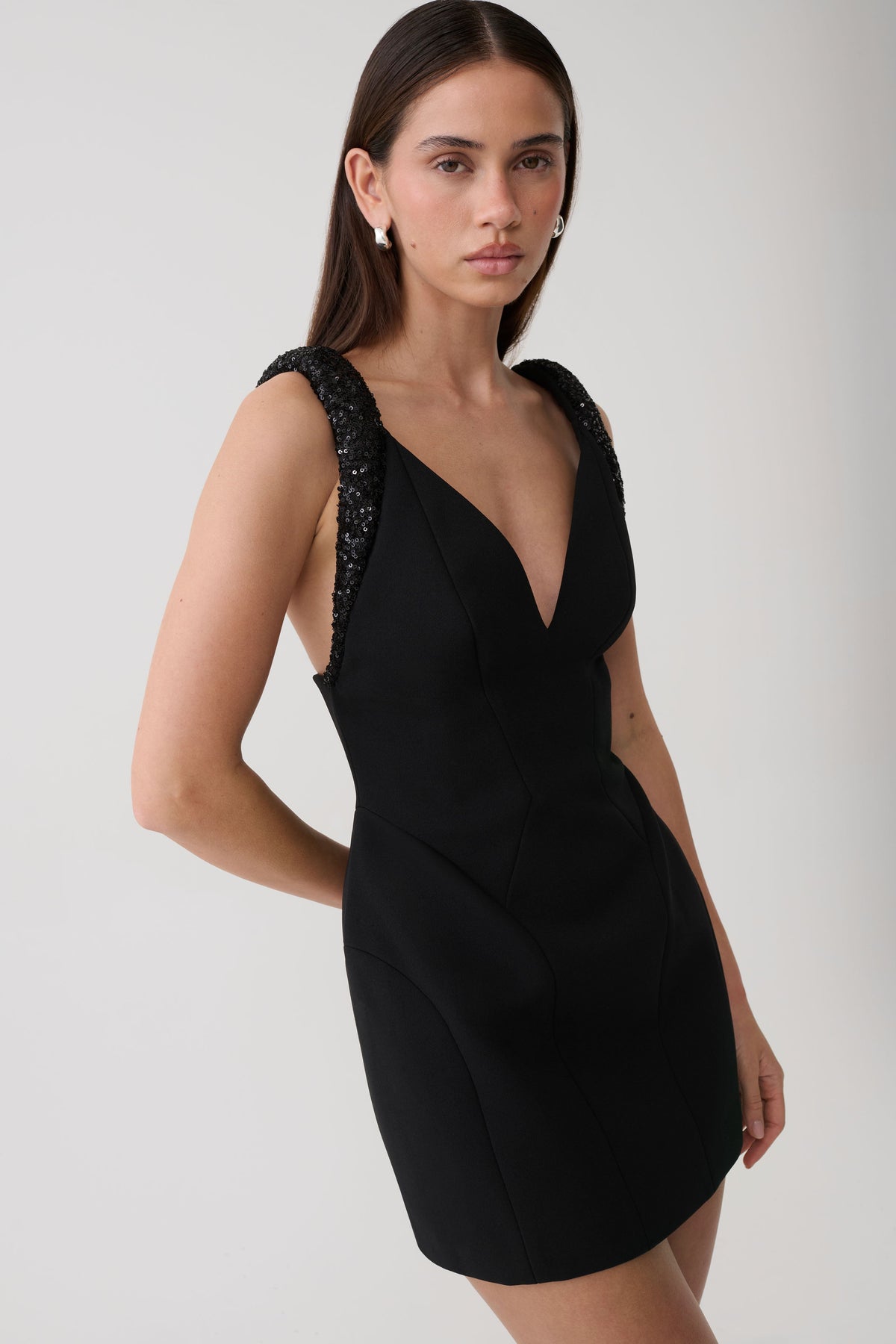 Blanche Crepe Mini Dress - Black #6