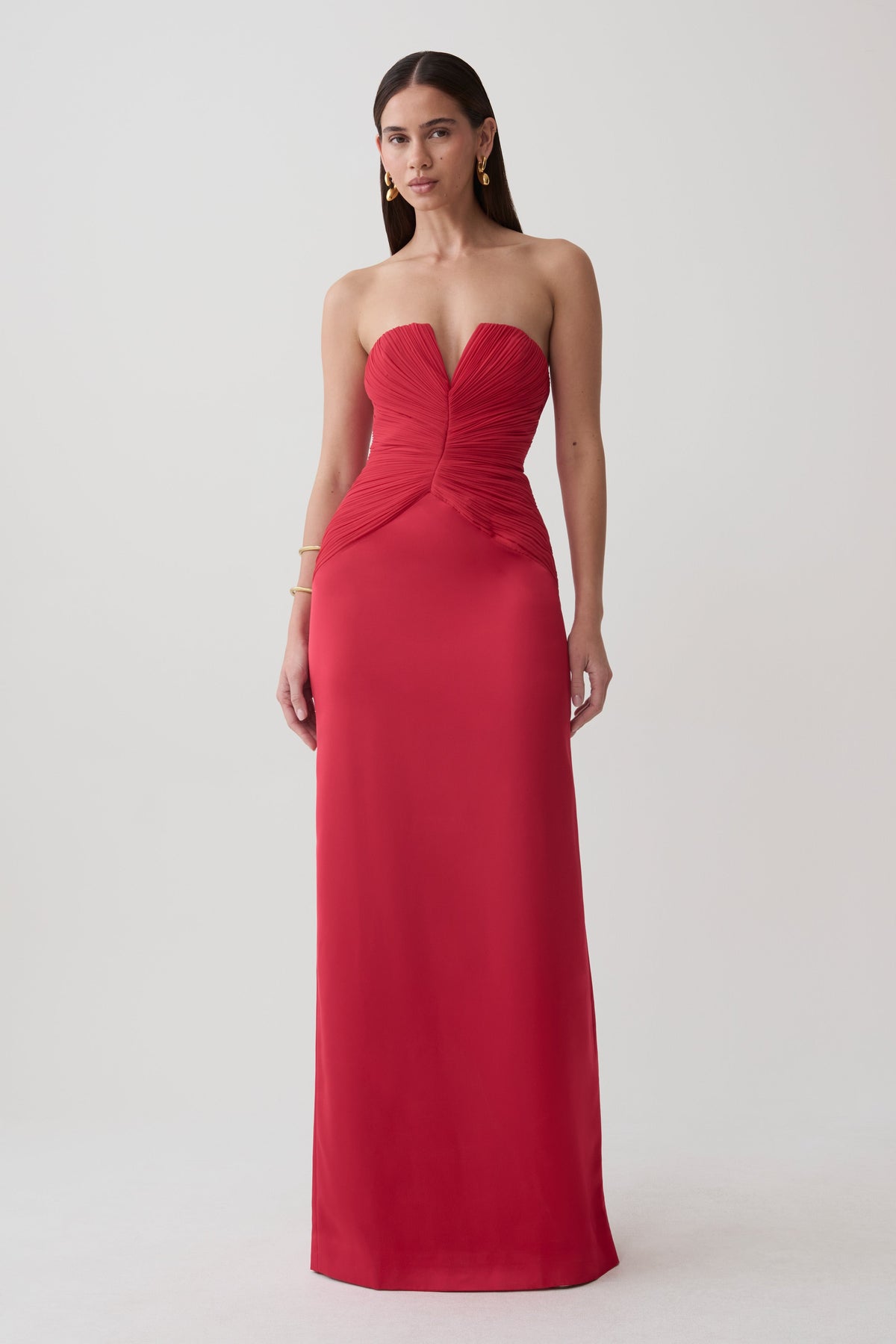 Aiyana Pleated Strapless Maxi Dress - Pomegranate #4