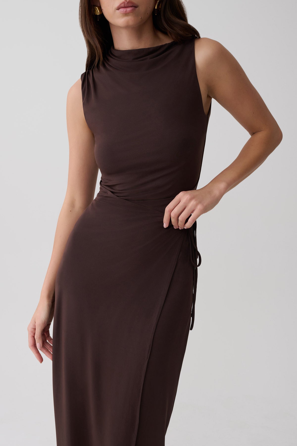 Euphemia Cupro Midi Wrap Dress - Chocolate