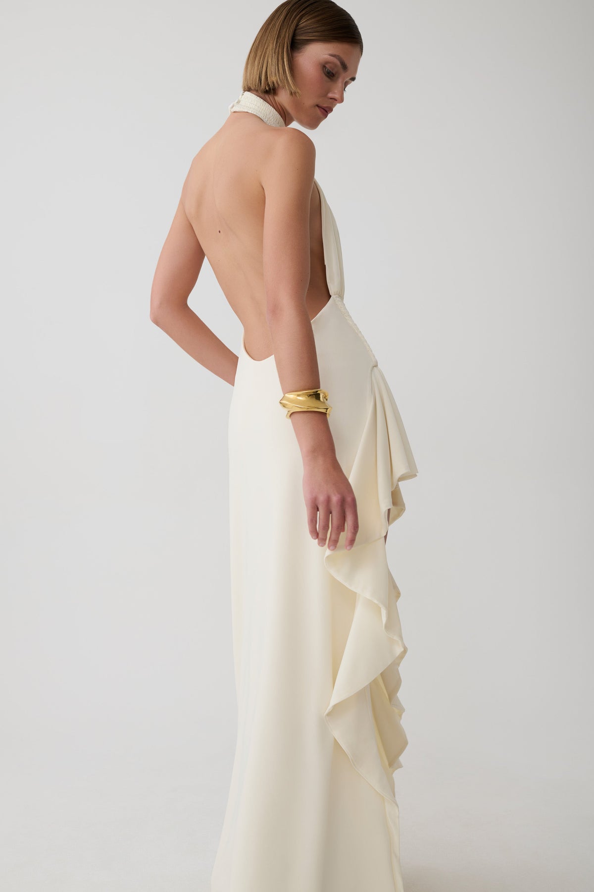 Andaluz High Neck Side Split Dress - Ivory #3