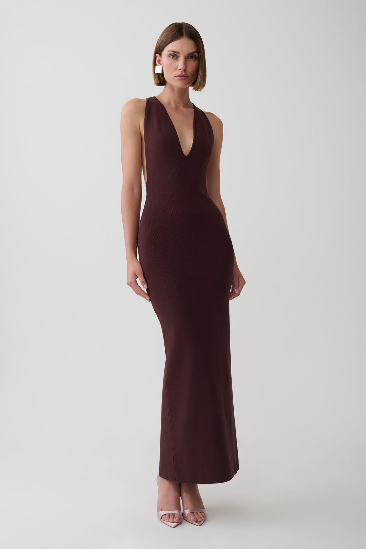 Darla Deep V Knit Maxi Dress - Chocolate #6