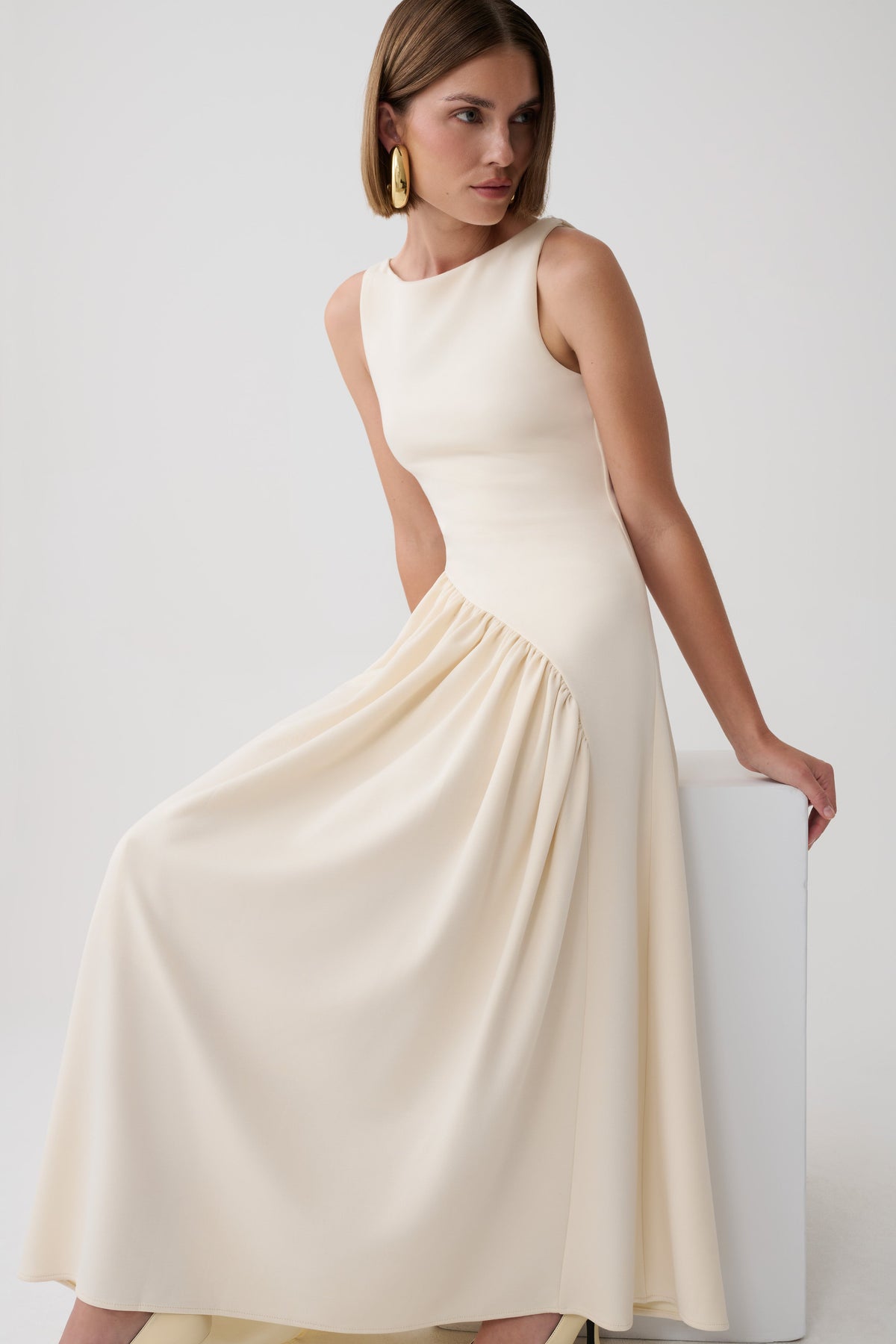 Hester Scuba Midi Dress - Ivory #6