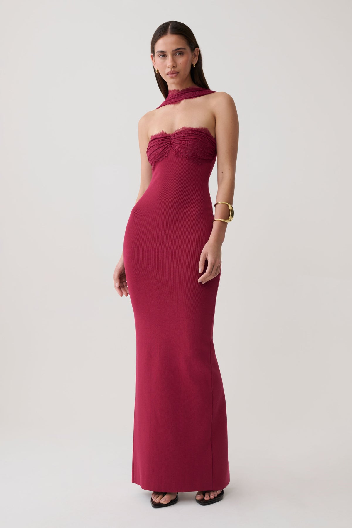Leny Lace & Bandage Knit Maxi Dress - Burgundy #2