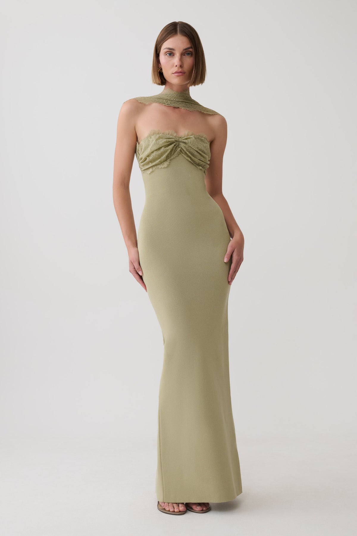 Leny Lace & Bandage Knit Maxi Dress - Green