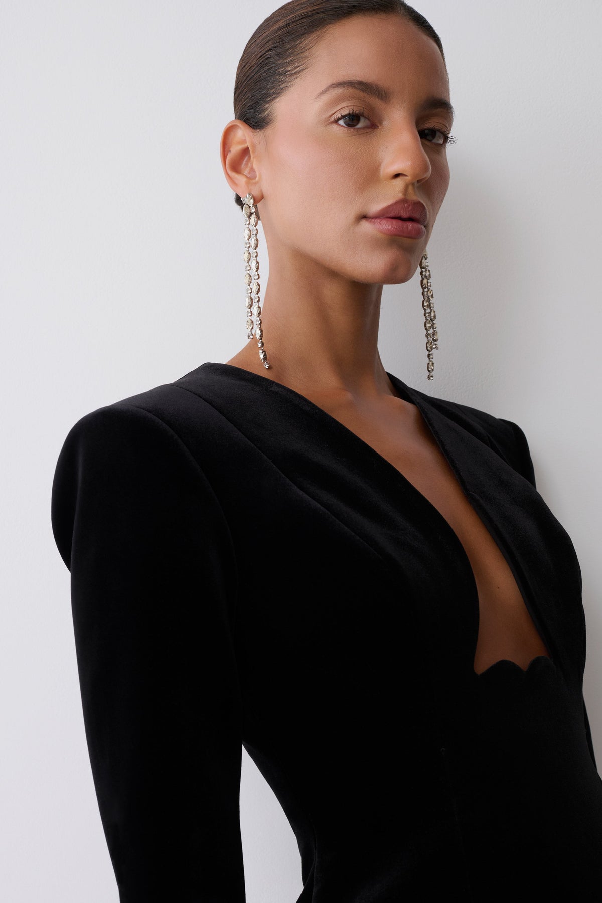 Trinity Abstract Neck Velvet Mini Dress - Black #3