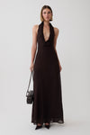 Floriane Chiffon Halter Maxi Dress - Dark Chocolate