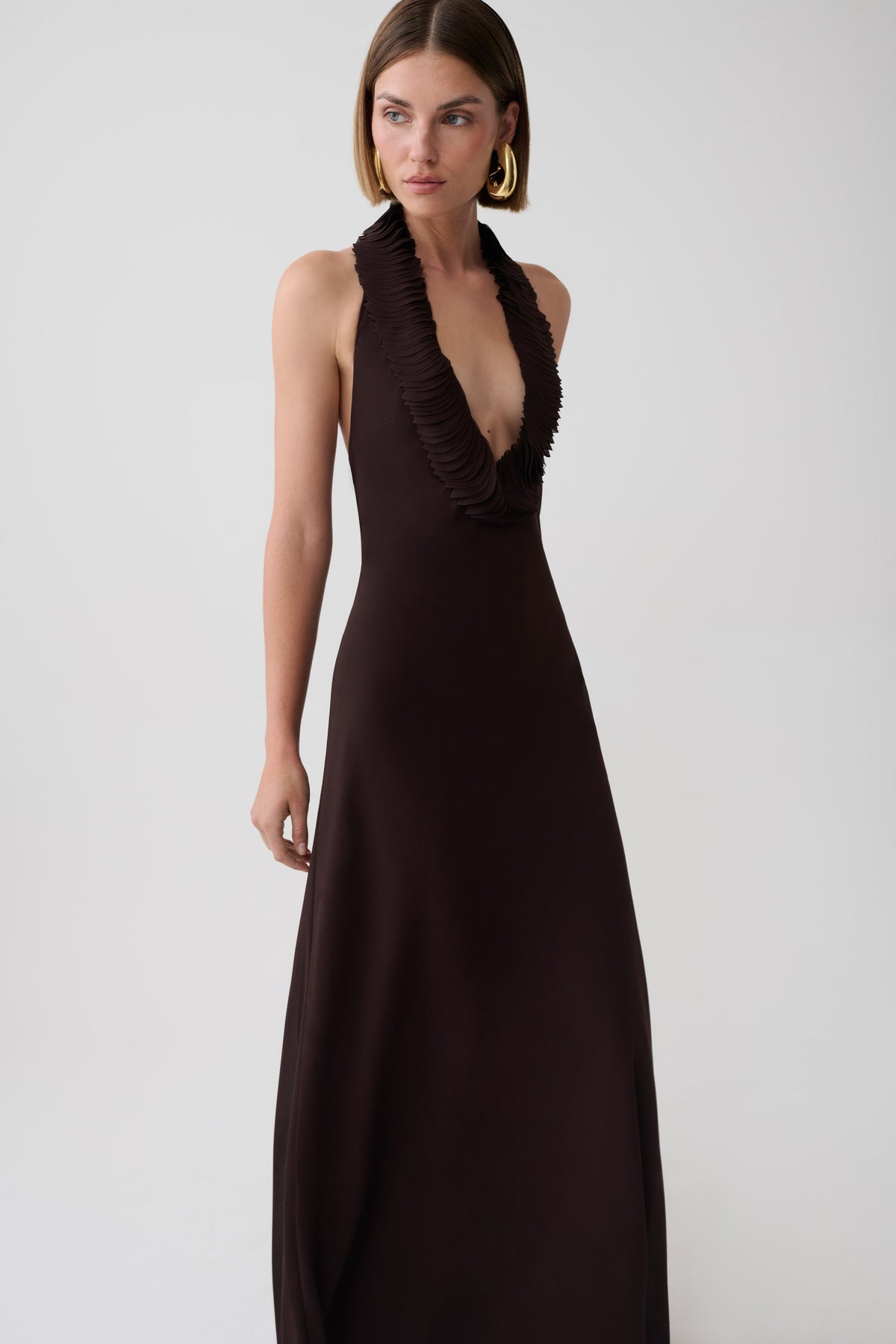 Floriane Chiffon Halter Maxi Dress - Dark Chocolate #4