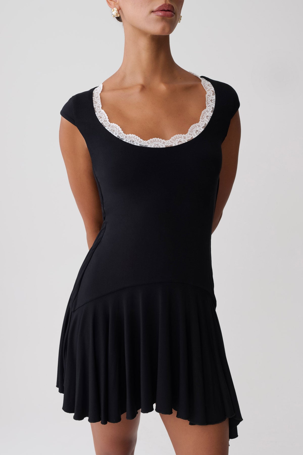 Gardenia Lace Trim Scoop Neck Mini Dress - Black/White #3