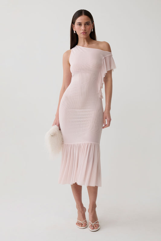 Milana Mesh Midi Off Shoulder Dress - Pale Pink
