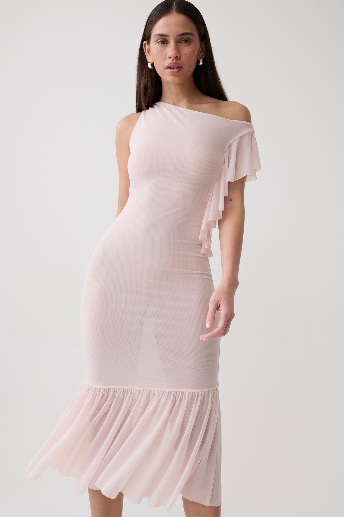 Milana Mesh Midi Off Shoulder Dress - Pale Pink #5