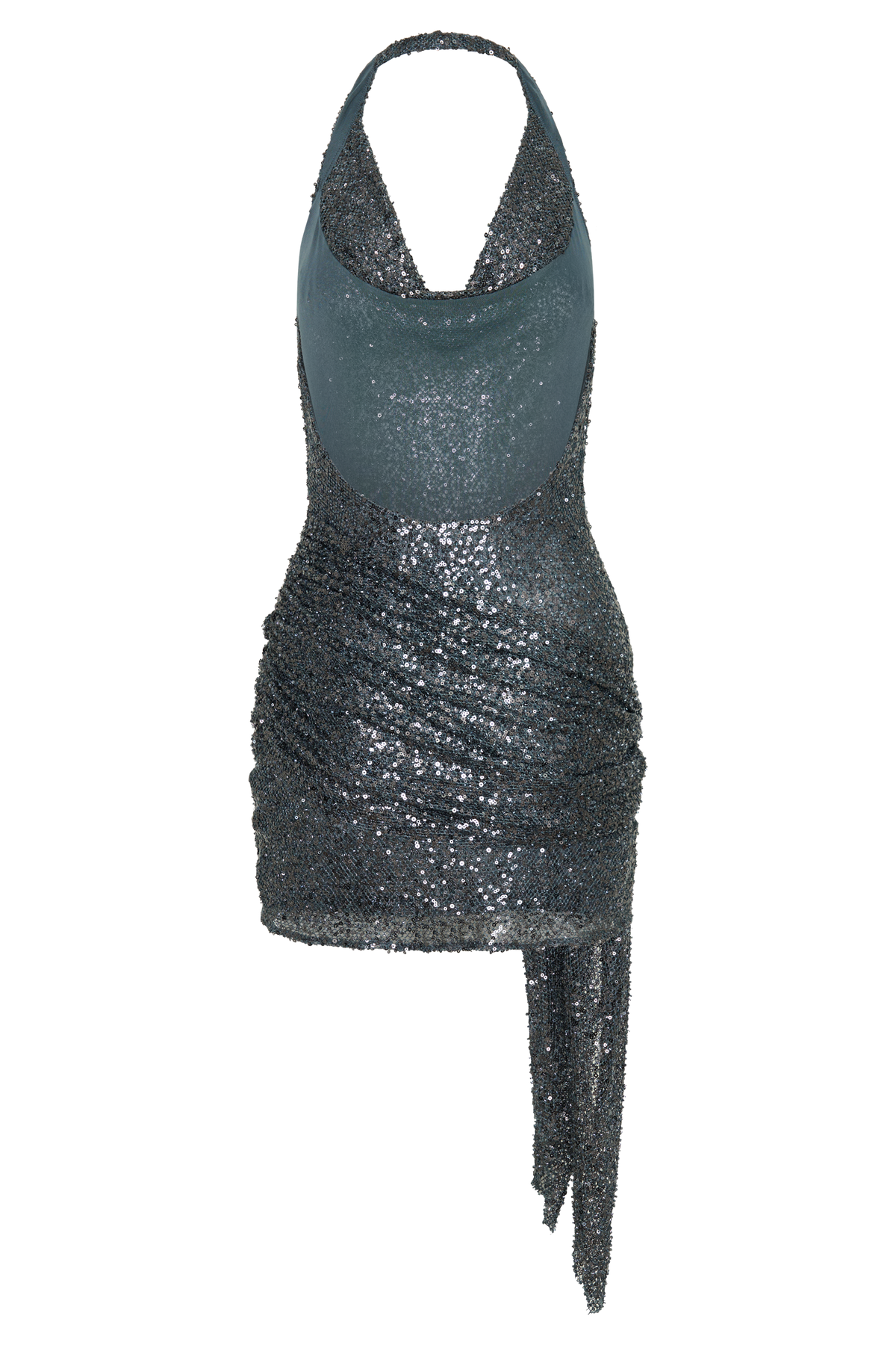 Alison Beaded Sheer Cowl Mini Dress - Charcoal #8