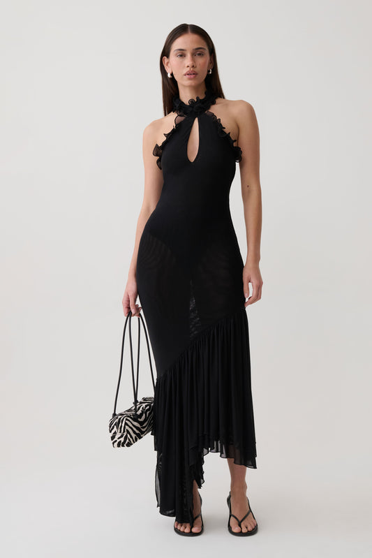 Maisey Mesh Midi Dress - Black