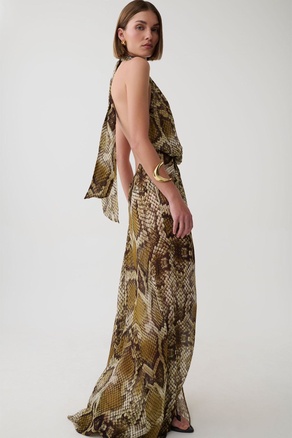 Eliana Tie Back Chiffon Maxi Dress - Snake Print #3