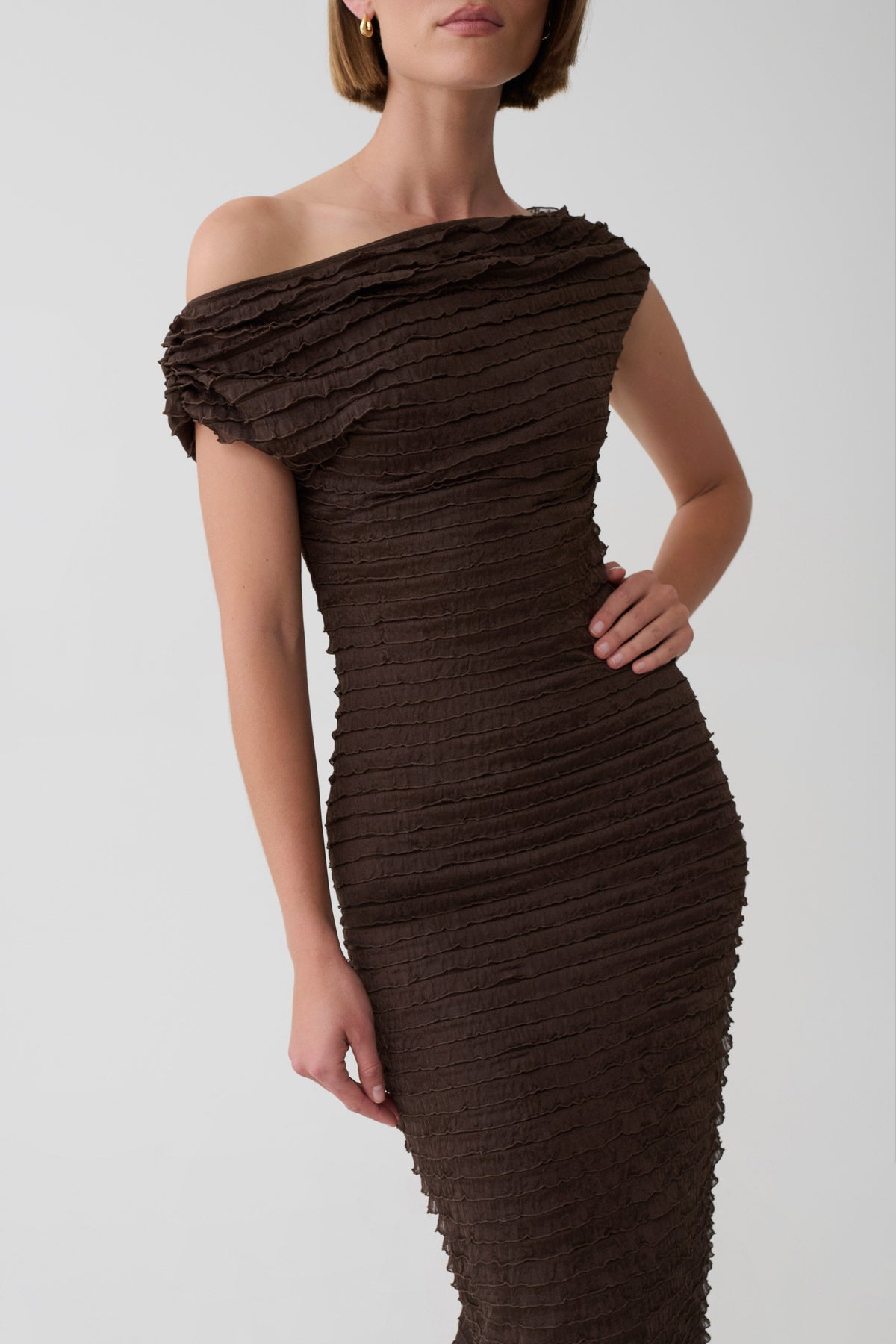 Nara Frilled Midi Dress - Chocolate #3