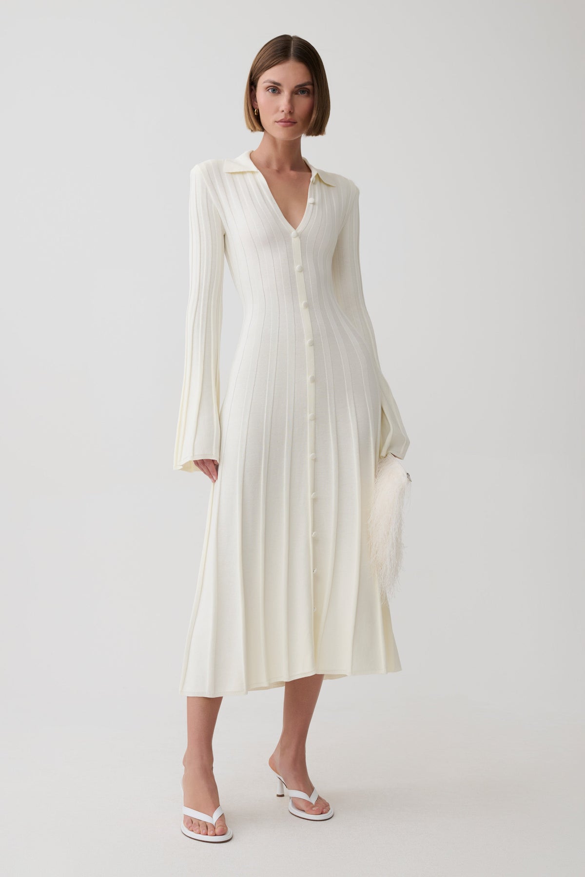 Maddie Long Sleeve Knit Midi Dress - Ivory