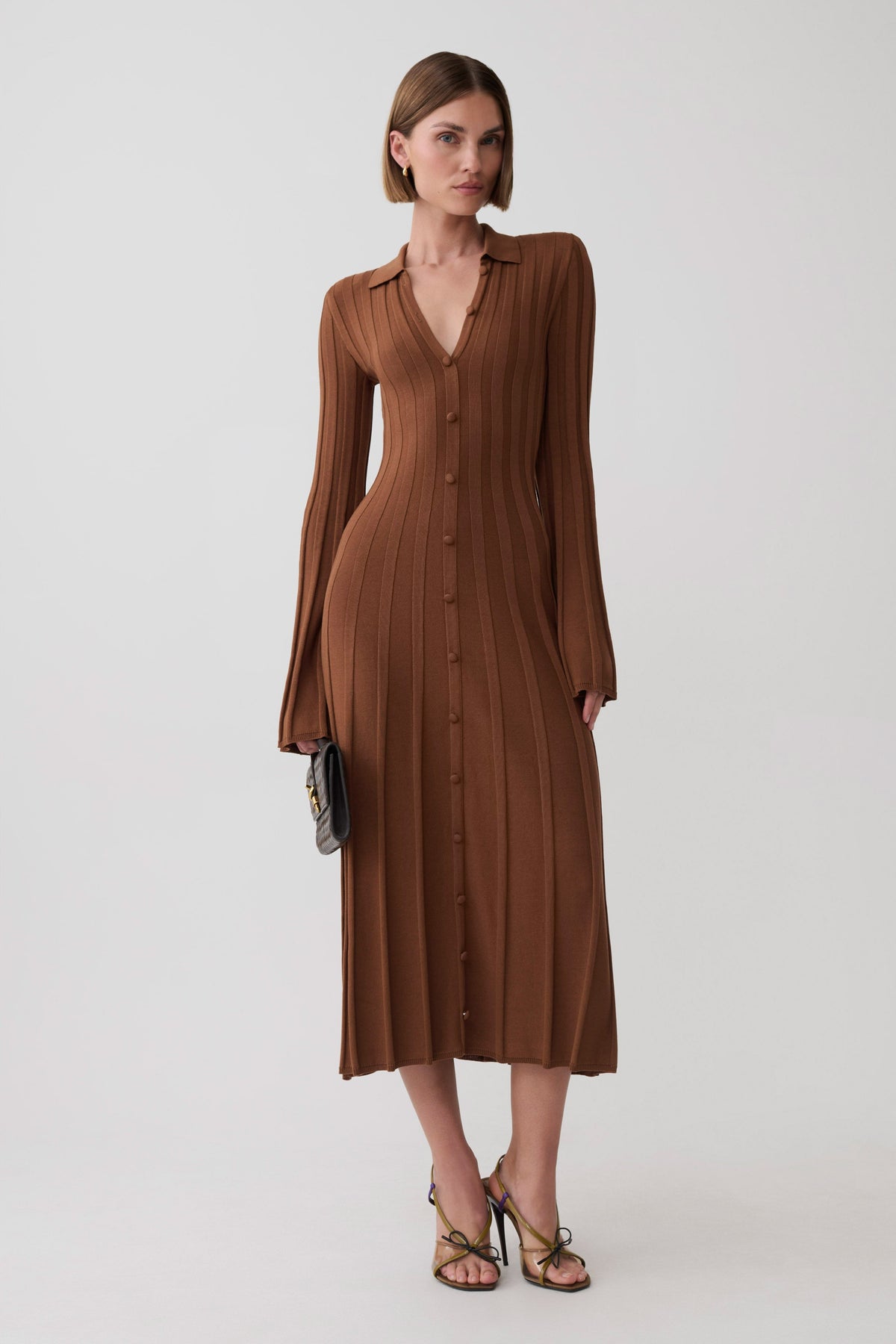 Maddie Long Sleeve Knit Midi Dress - Mocha #3
