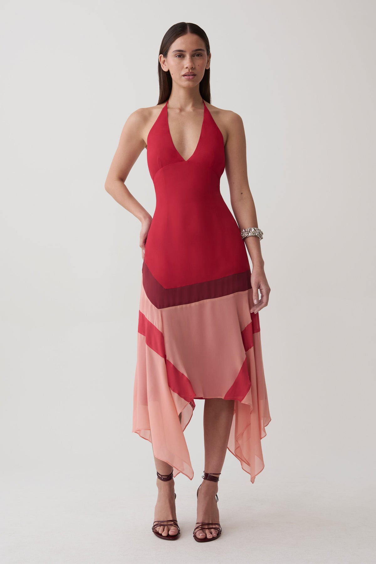 Bettina Chiffon Halter Neck Midi Dress - Red