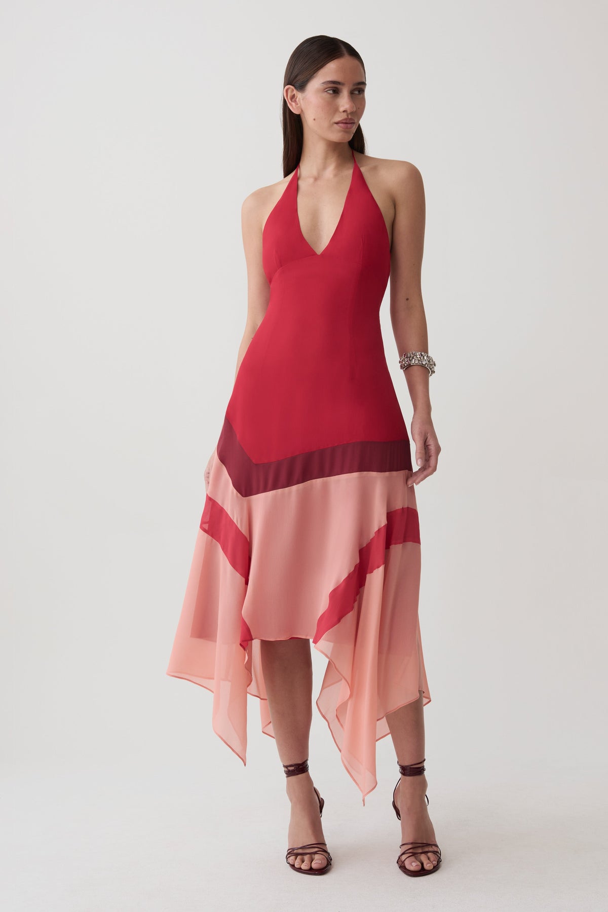 Bettina Chiffon Halter Neck Midi Dress - Red #4