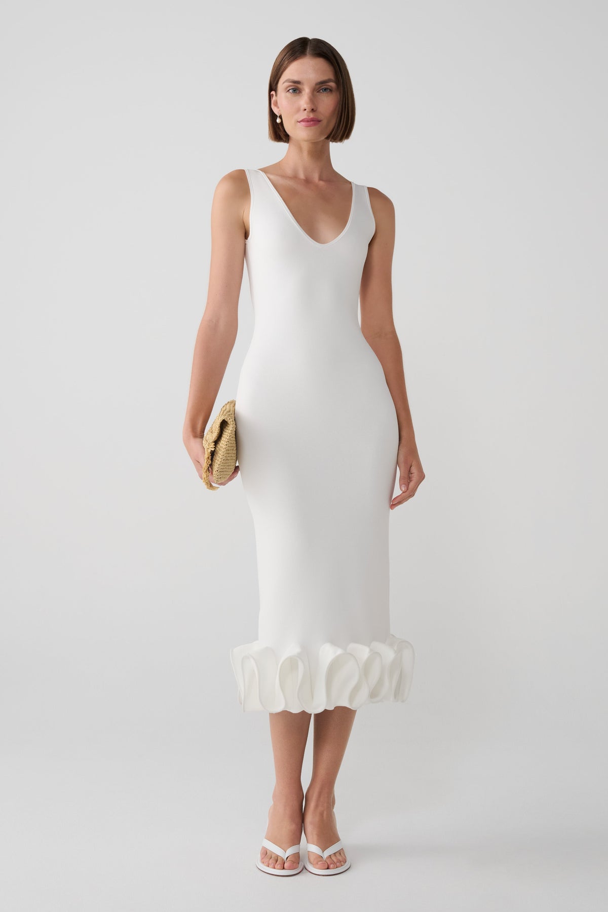 Wendy Wire Hem Knit Midi Dress - White #4