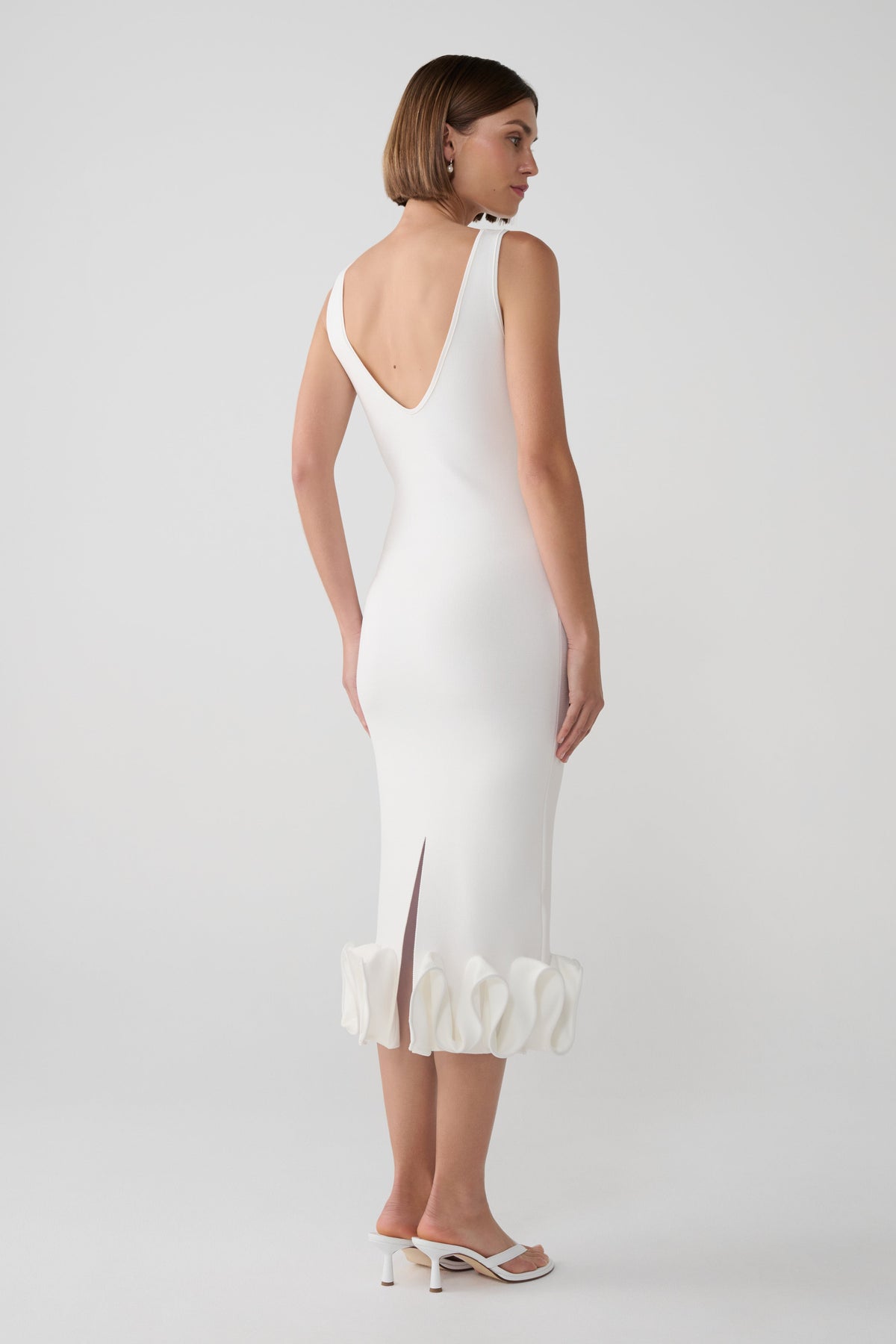 Wendy Wire Hem Knit Midi Dress - White