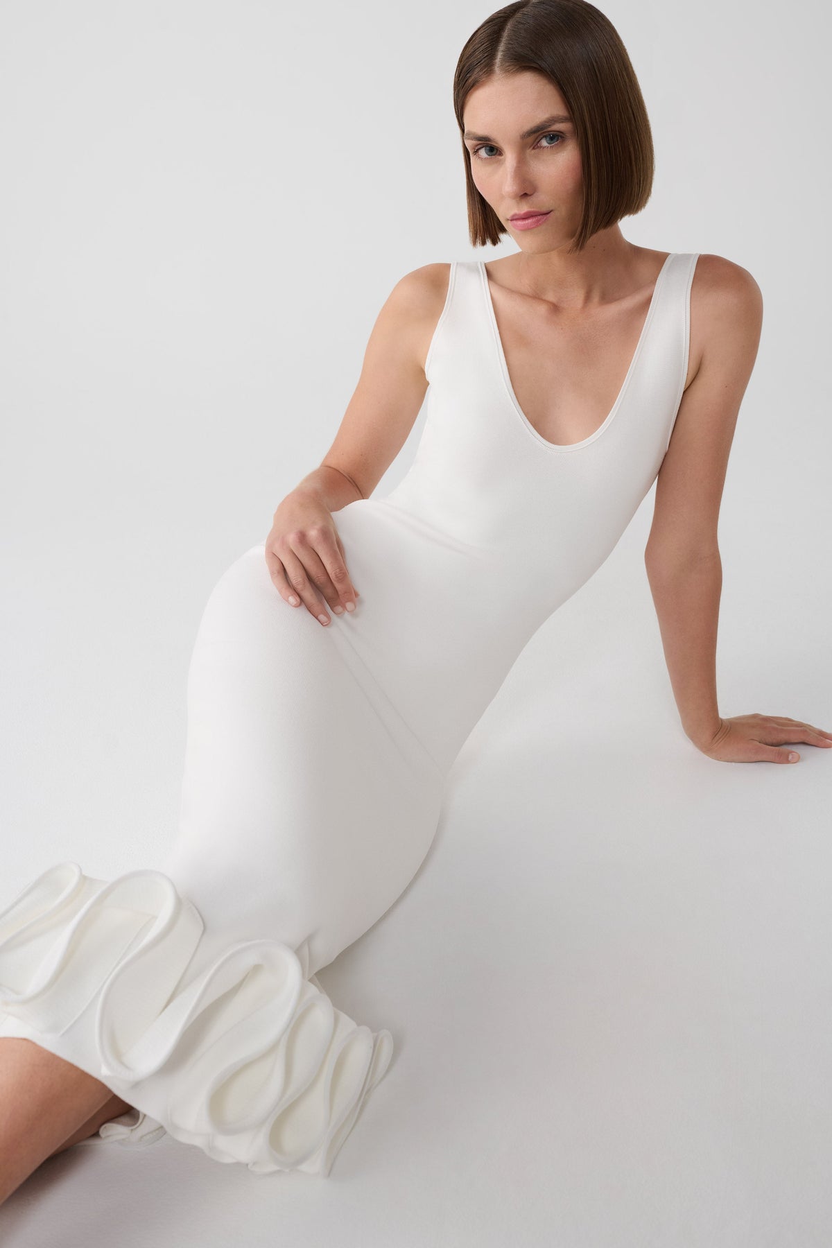Wendy Wire Hem Knit Midi Dress - White #5